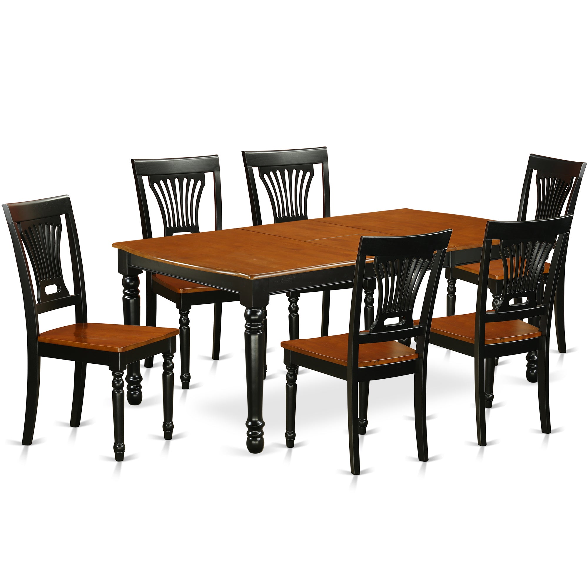 DOPL7-BCH-W 7-Piece table and chair set with one Dover dining room table and 6 dining room chairs in a Black and Cherry Finish