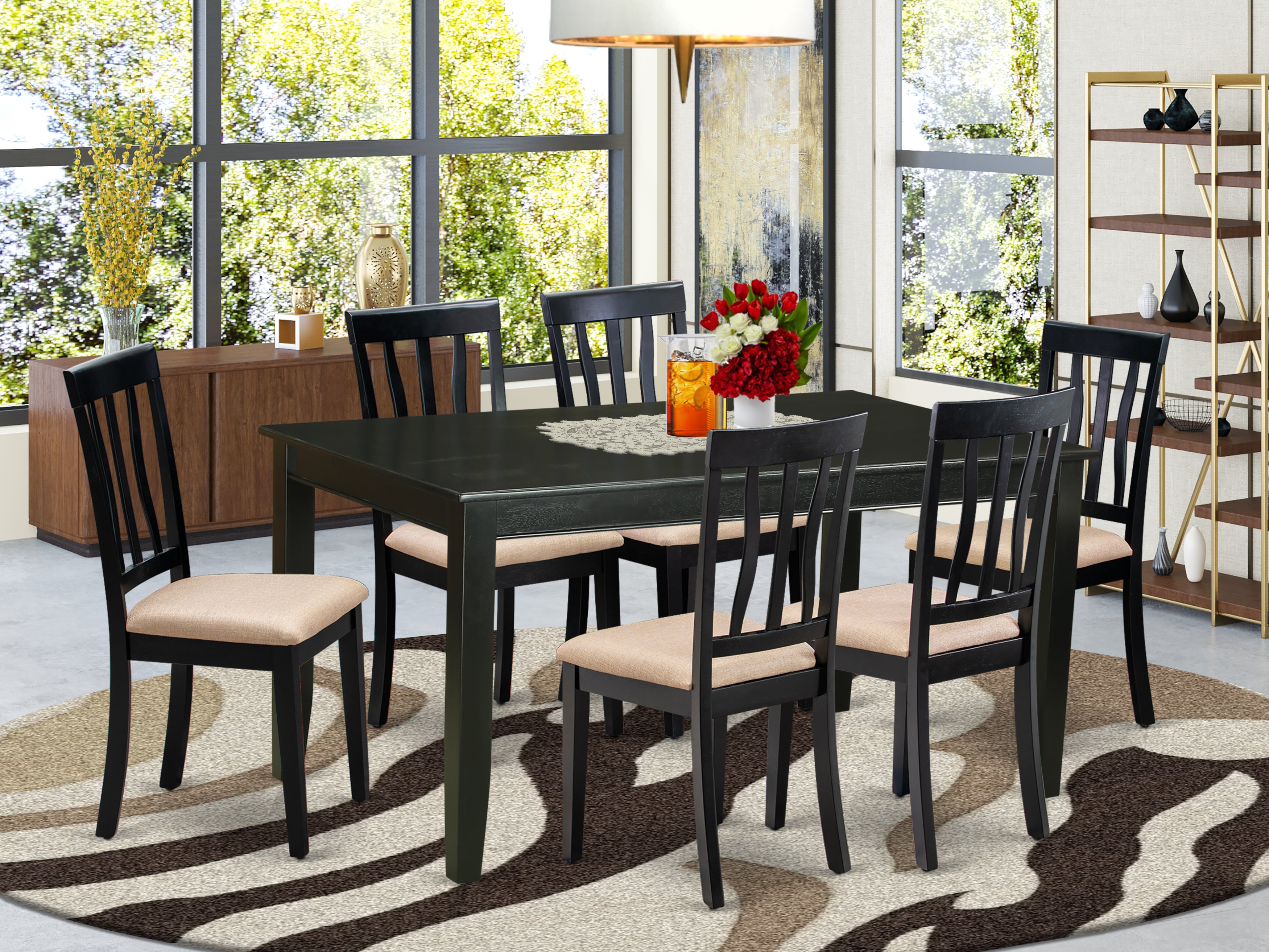 DUAN7-BLK-C 7 Pc Dinette set for 6-Table and 6 dinette Chairs