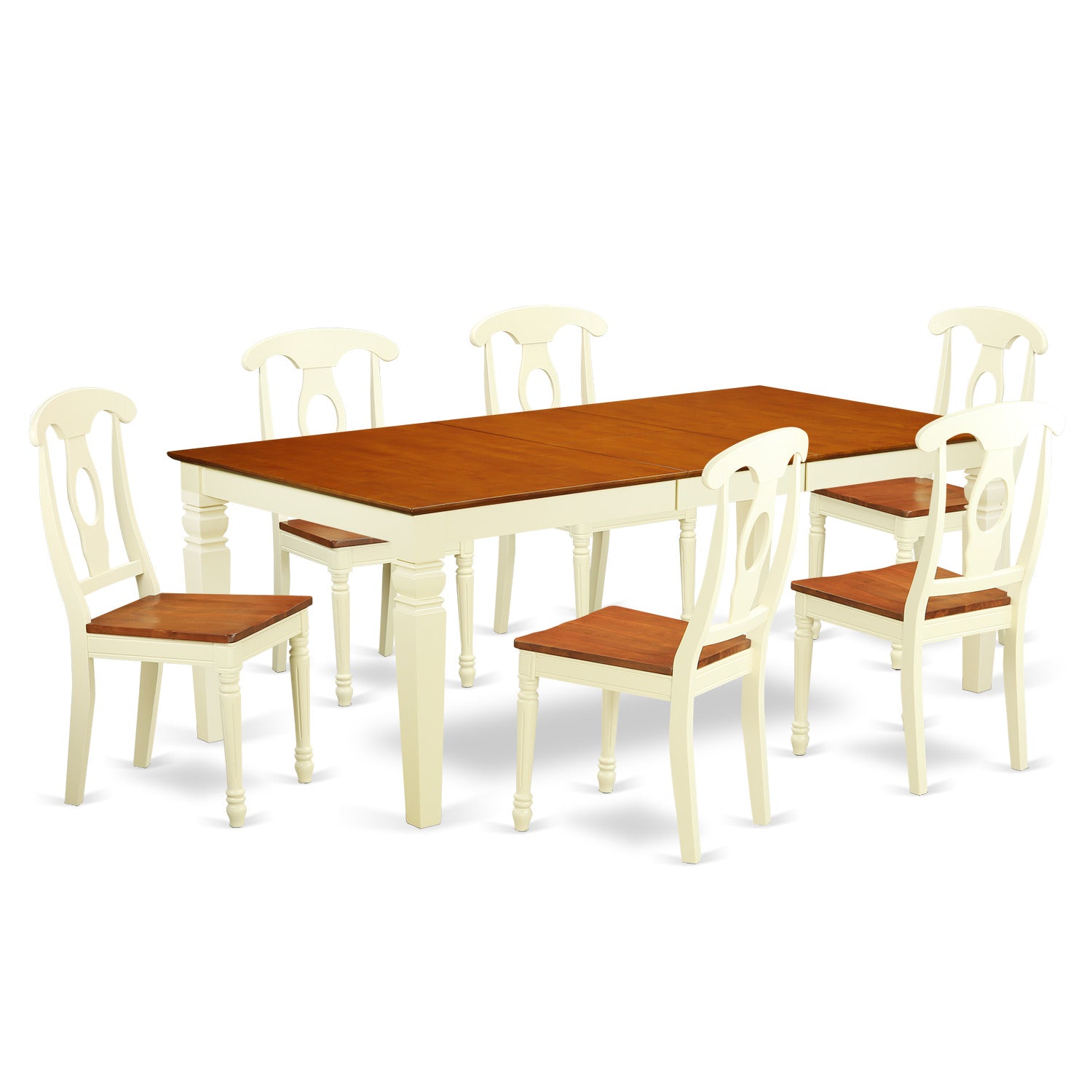 LGKE7-BMK-W 7 PC Kitchen Tables and chair set with a Dining Table and 6 Kitchen Chairs in Buttermilk and Cherry