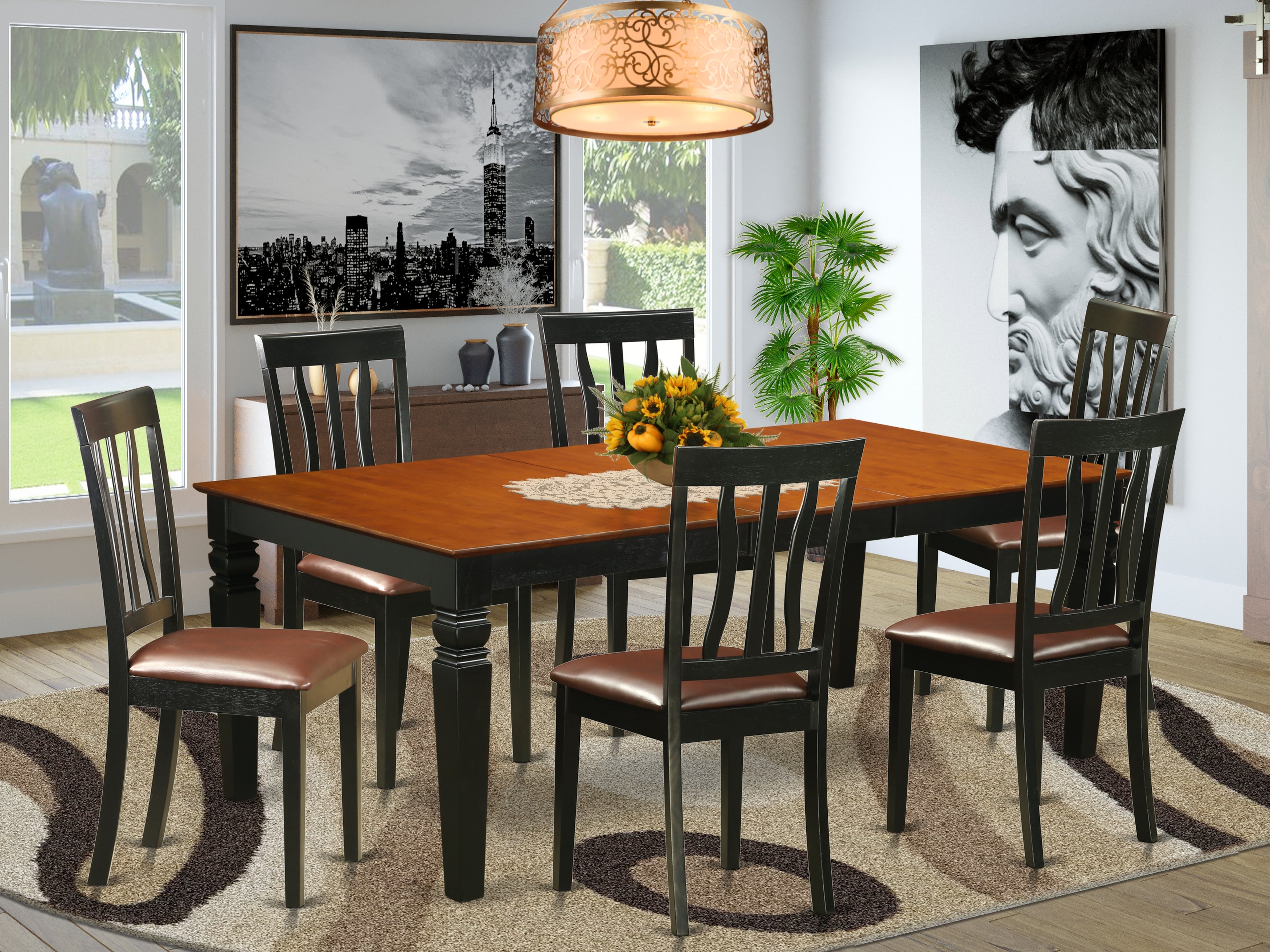 LGAN7-BCH-LC 7 Pc Table set with a Dining Table and 6 Dining Chairs in Black and Cherry