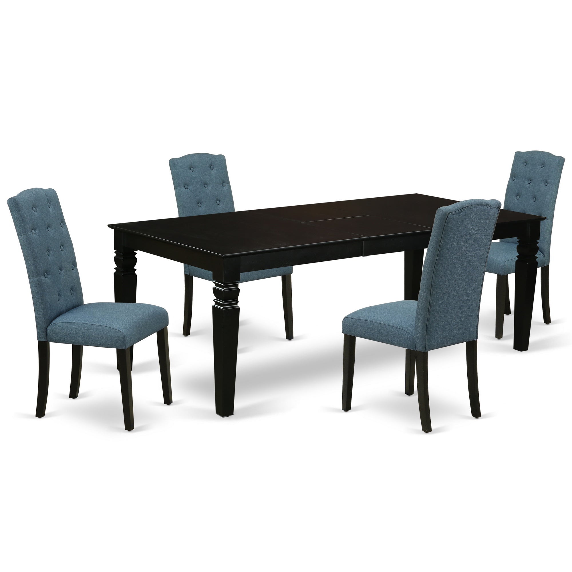 LGCE5-BLK-21 5Pc Dining Set Includes a Rectangle Dining Table with Butterfly Leaf and Four Parson Chairs with Blue Fabric, Black Finish