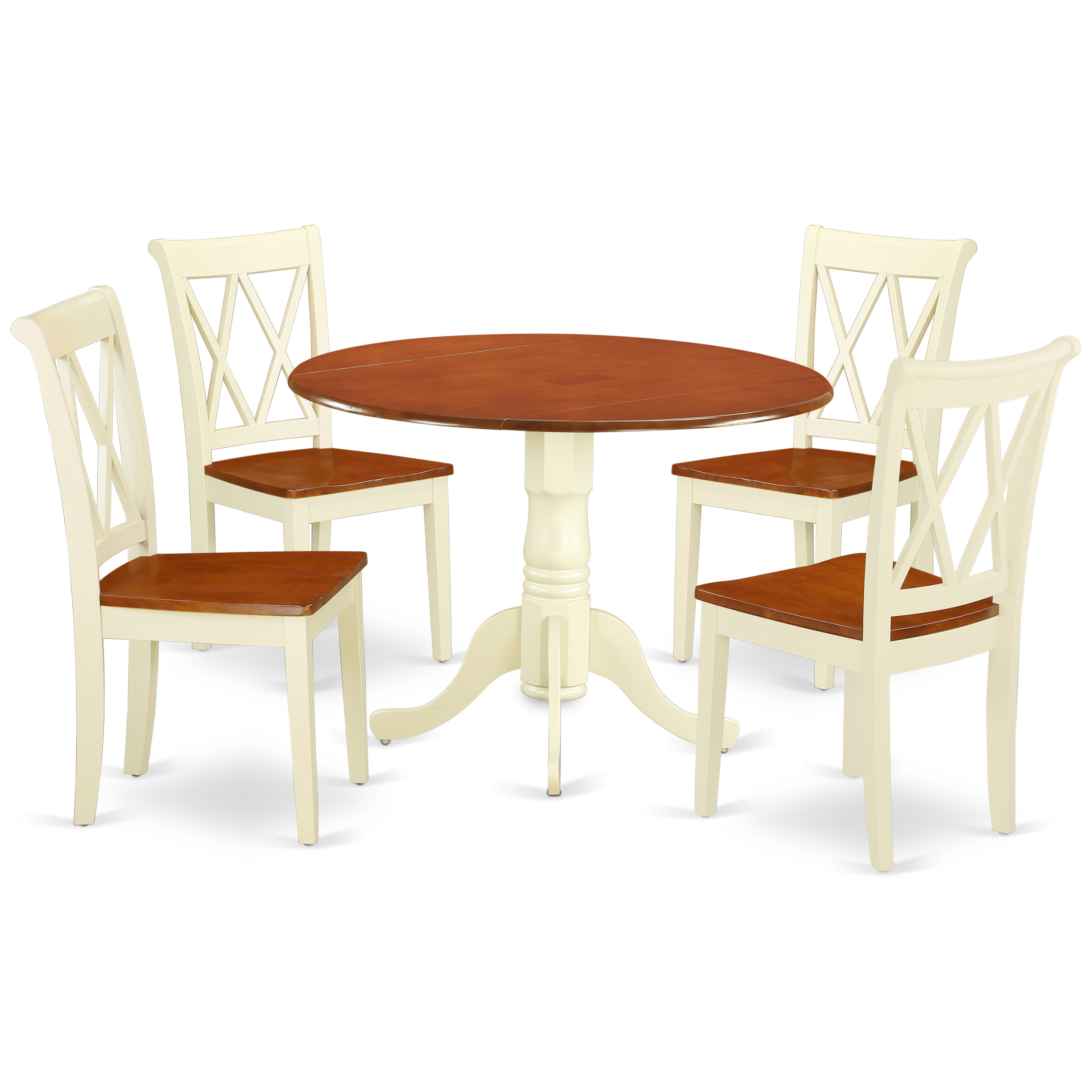 DLCL5-BMK-W 5PC Round 42 inch Table and 4 Double X back Chairs