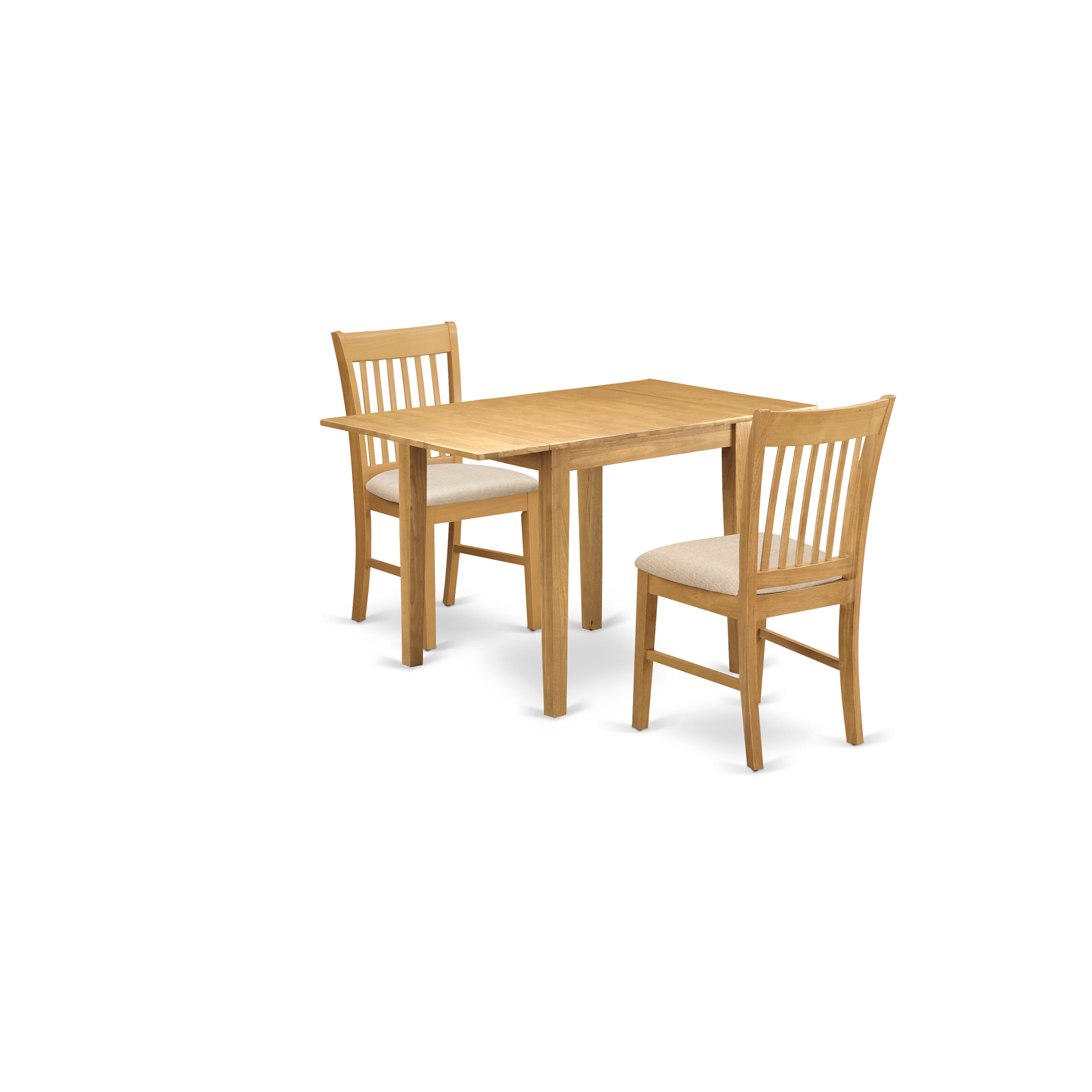 East West Furniture NDNO3-OAK-C 3Pc Dining Set Contains a Small Dining Table and 2 Kitchen Chairs with Microfiber Upholstery Seat, Oak Finish