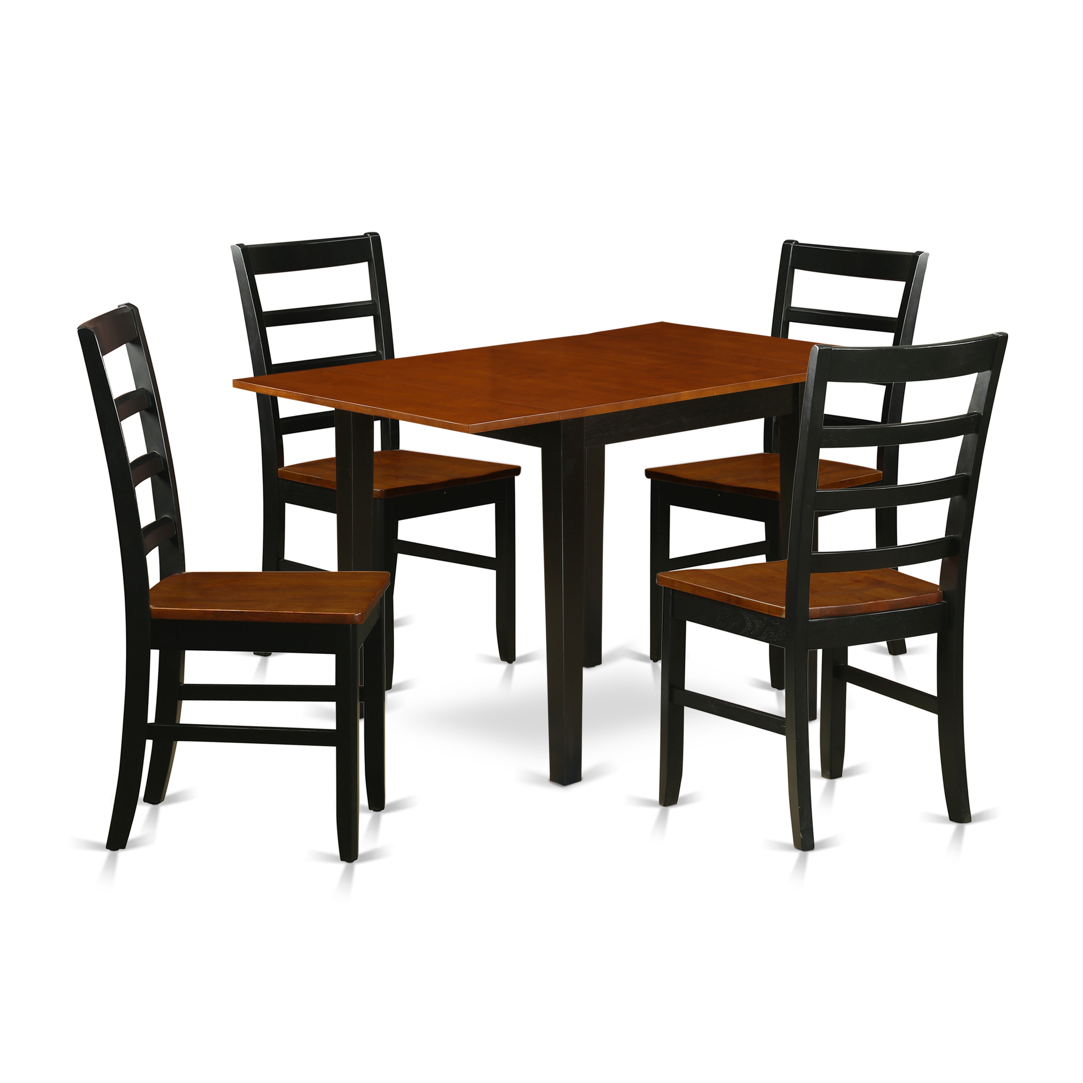 East West Furniture NDPF5-BCH-W, 5-Pc Kitchen Table Set Includes a Small Kitchen Table and 4 Dining Room Chairs with Hardwood Seat and Ladder Back, Black and Cherry Finish