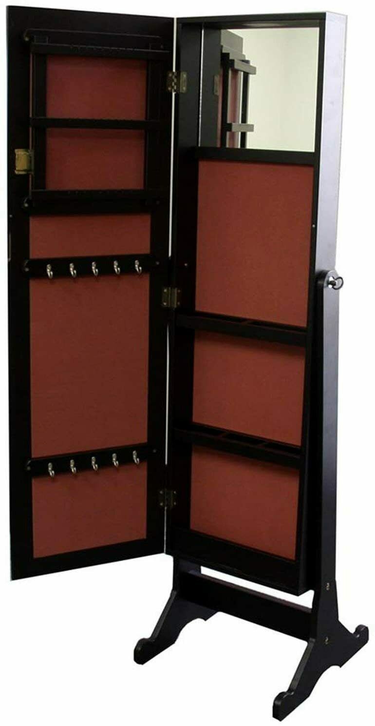 Standing Tilting Mirror with Storage and Jewelry Armoire Stand Cherry Finish