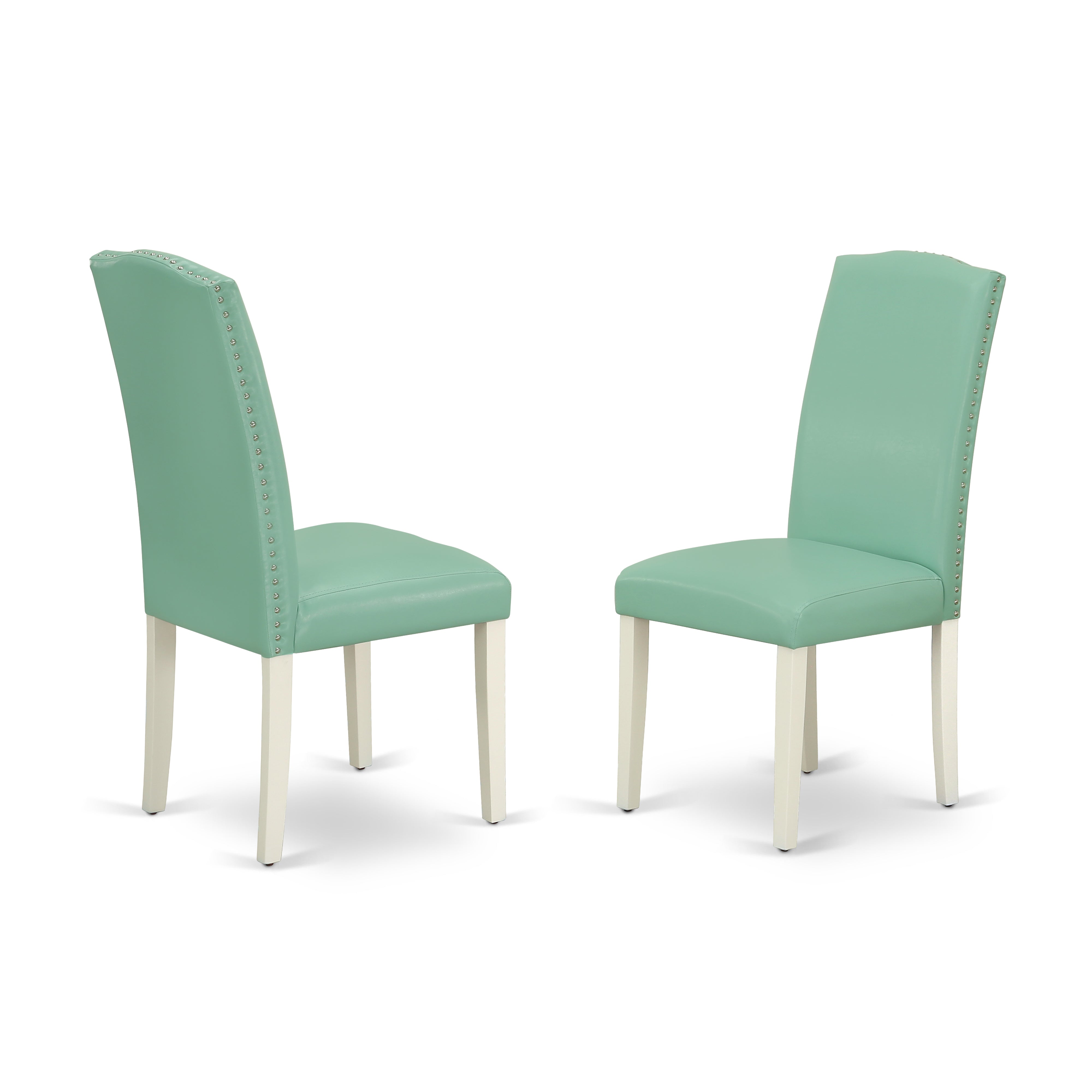 DLEN5-LWH-57 5Pc Round 42" Kitchen Table With Two 9-Inch Drop Leaves And Four Parson Chair With Linen White Leg And Pu Leather Color Pond