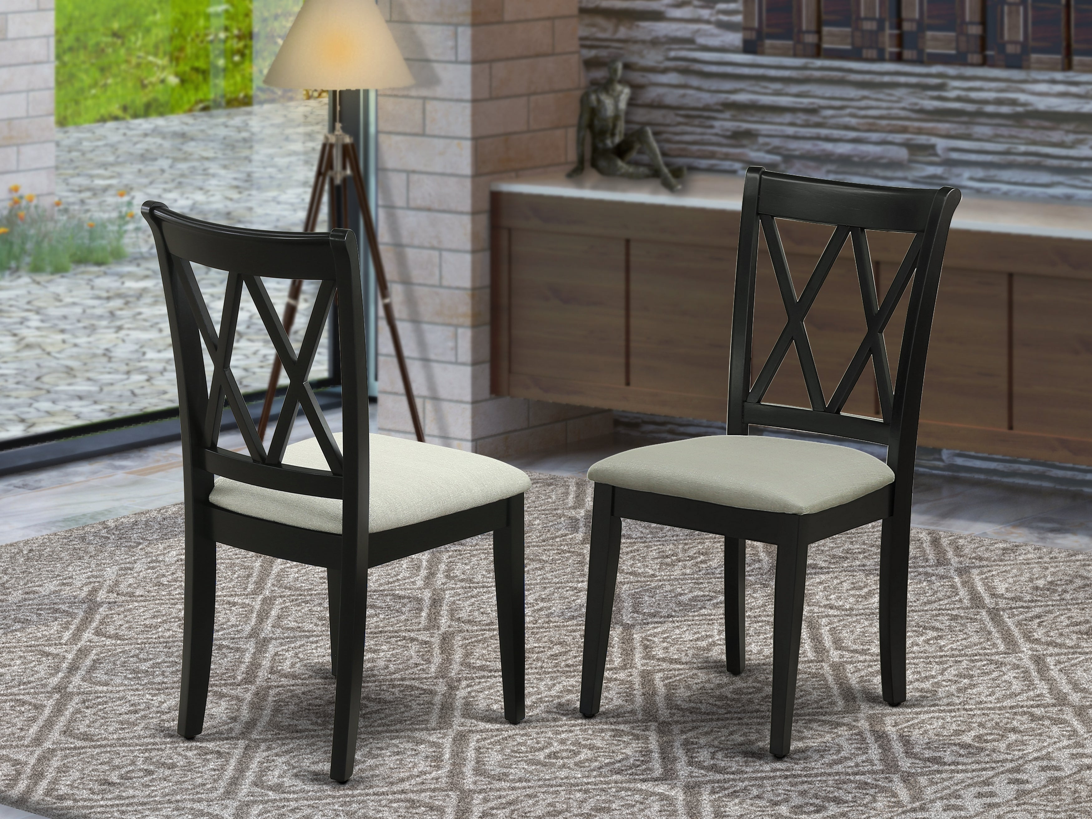 CLC-BLK-C Clarksville Double X-back chairs with Linen Fabric Upholstered Seat in Black finish