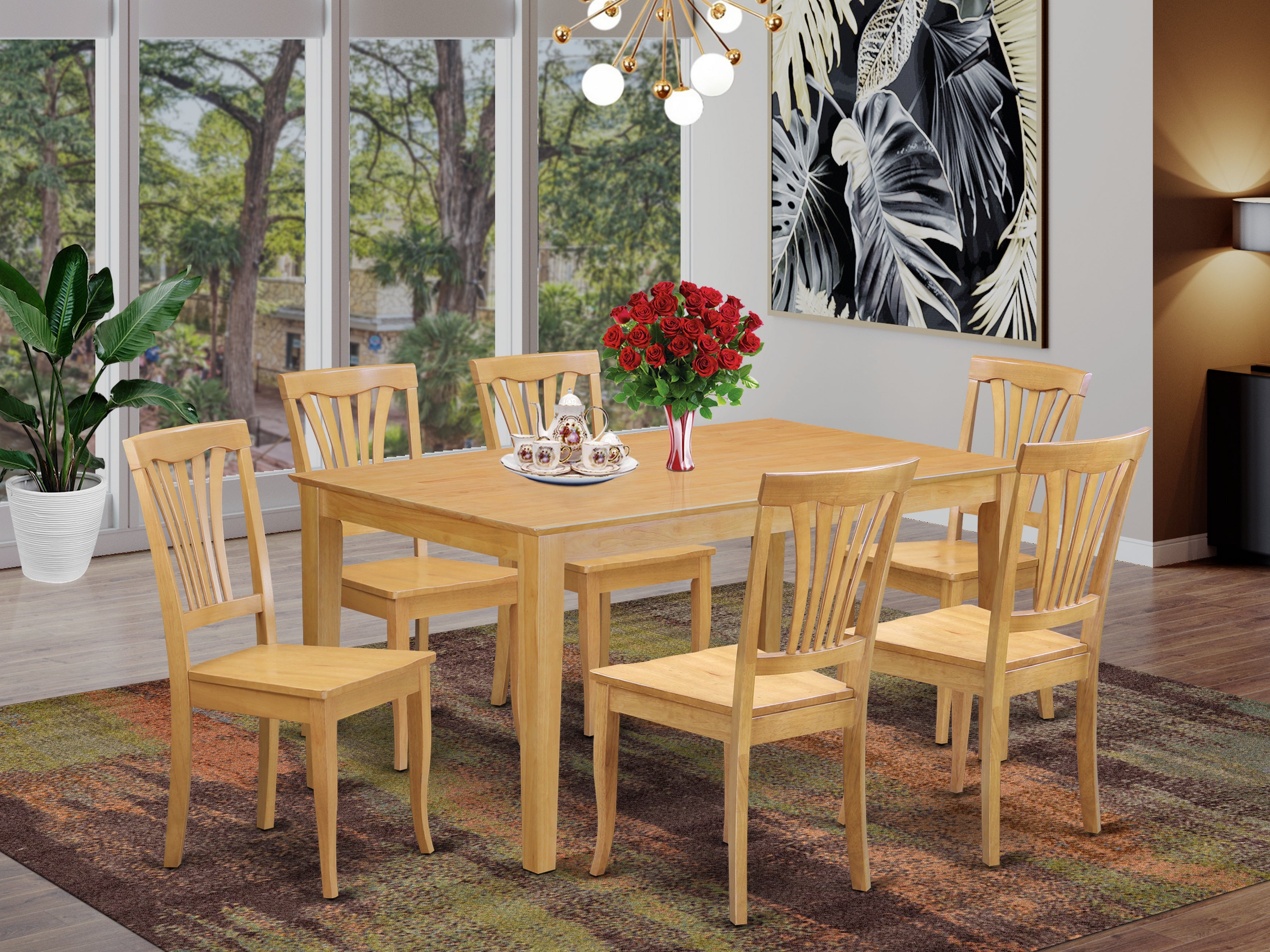 CAAV7-OAK-W 7 Pc Dining room set - Dining Table and 6 Dining Chairs