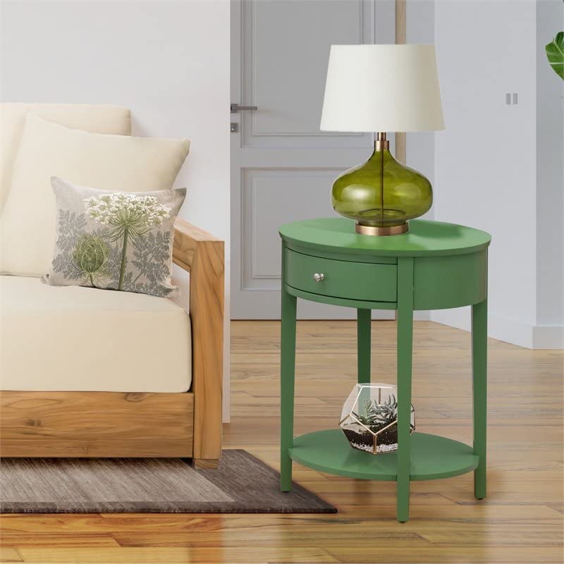 HI-12-ET Solid Wood Mid Century Modern Nightstand W/ Drawer Clover Green Finish