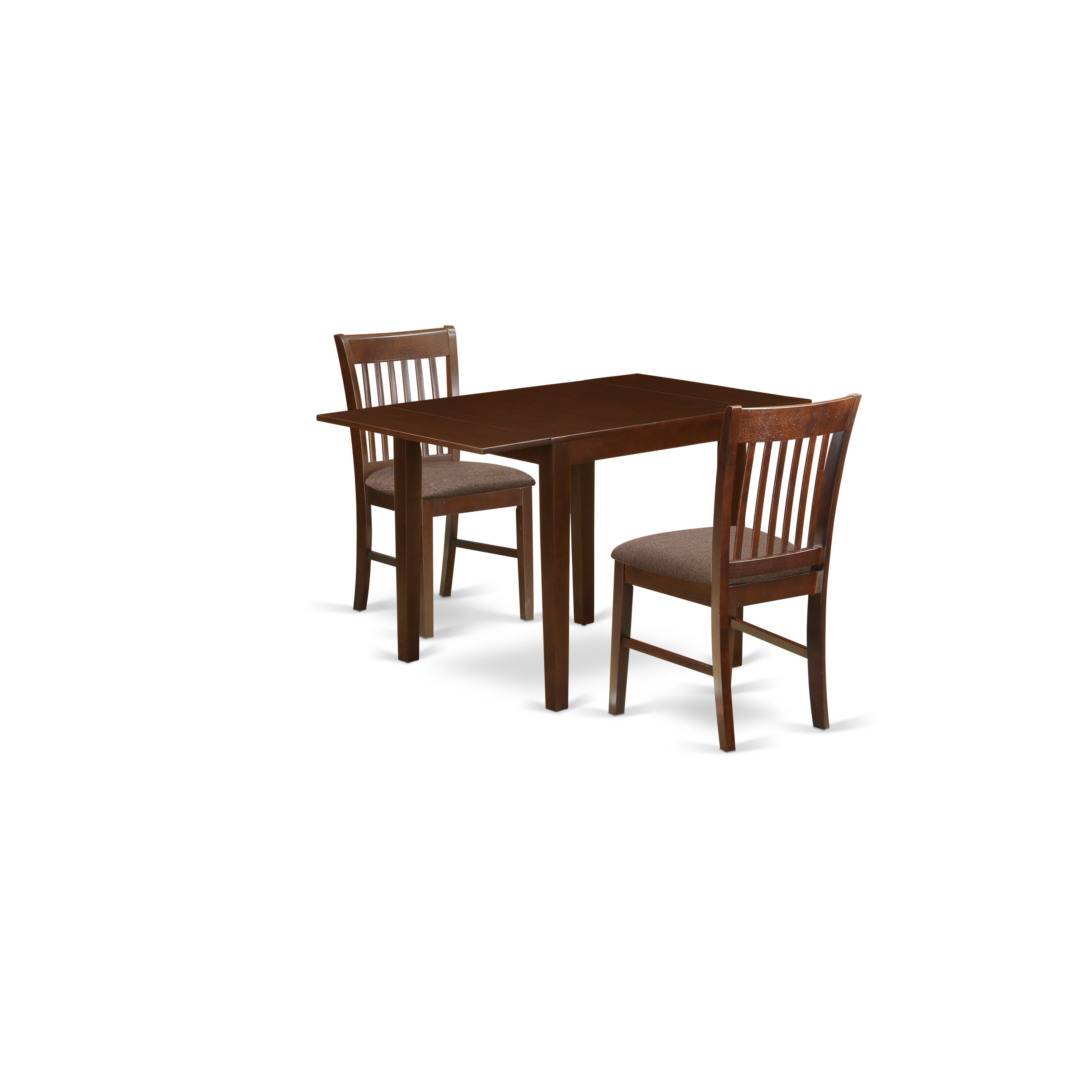 East West Furniture NDNO3-MAH-C 3Pc Dining Table Set Contains a Small Dining Table and 2 Modern Dining Chairs with Microfiber Upholstery Seat, Mahogany Finish