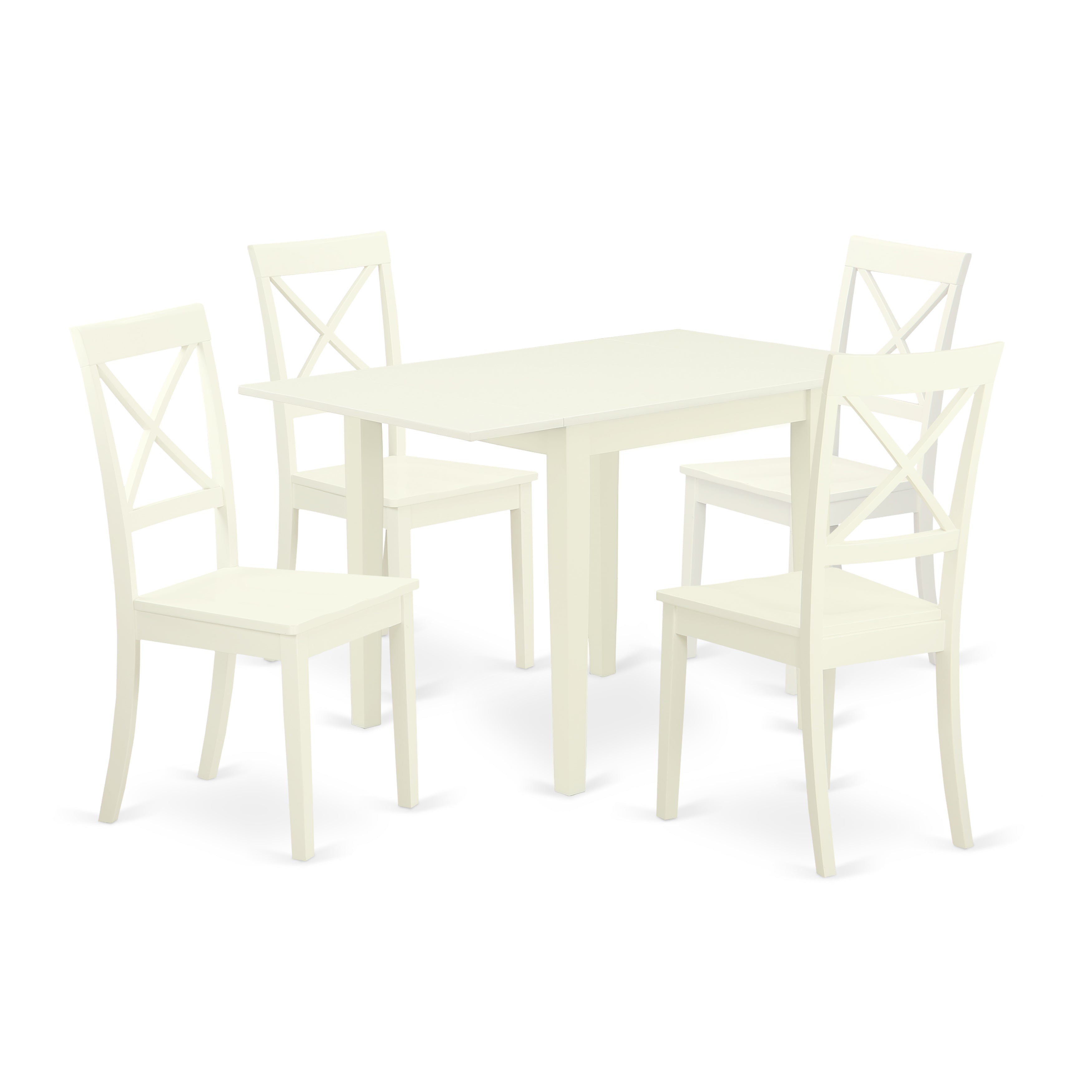 East West Furniture NDBO5-LWH-W Dining Room Table Set 5 Pc- 4 Marvelous Kitchen Chairs and a Lovely Dining Room Table - Linen White Finish Wooden Chair Seat - Linen White Finish Wooden Frame.
