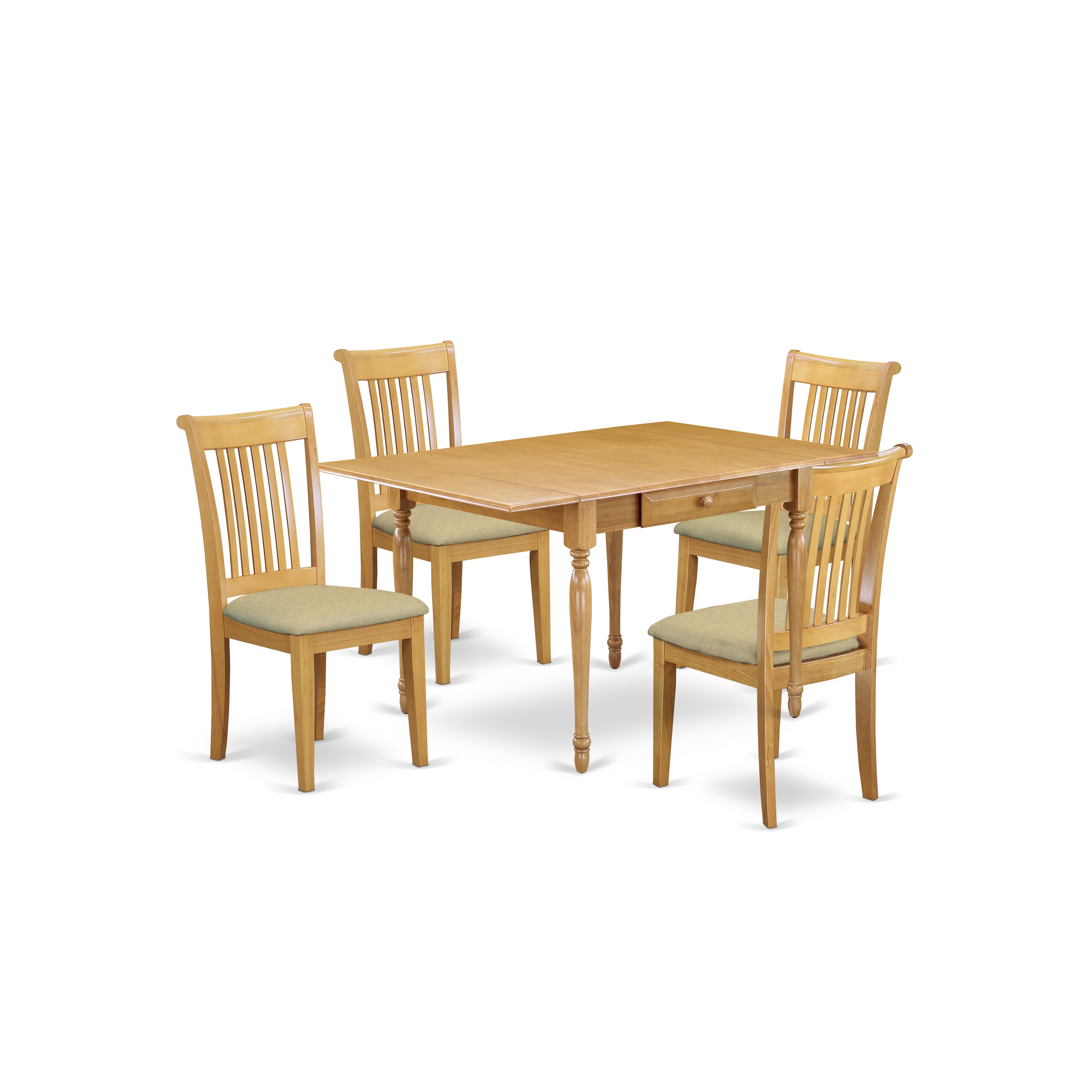 East West Furniture MZPO5-OAK-C 5 Pieces Dining Table set - Robust Two 9-Inch Drop Down Leaves Hardwood Wood Table and 4 Microfiber Upholstery Seat Dining Chairs, Oak Finish