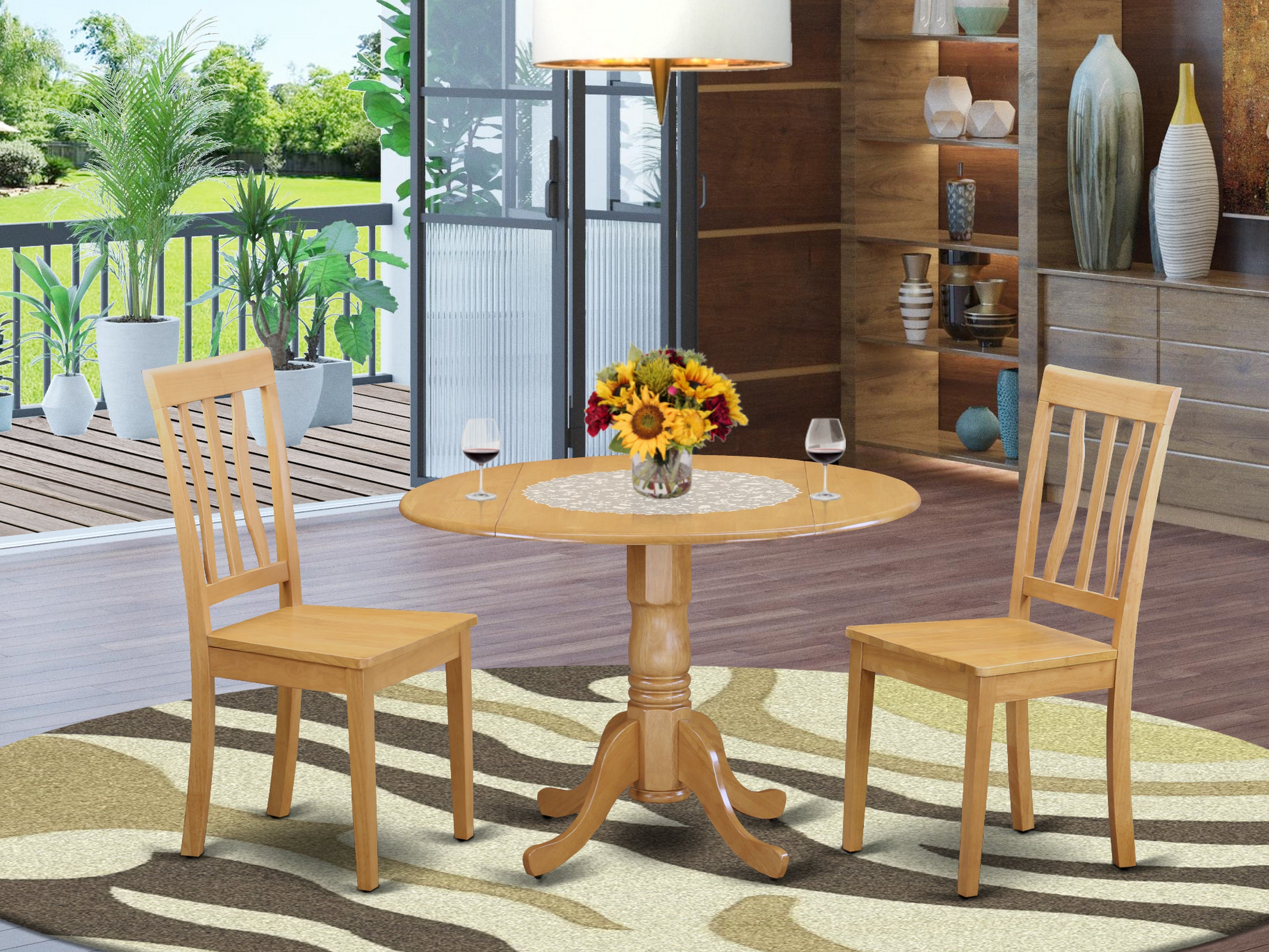 DLAN3-OAK-W 3 Pc Dining room set - Kitchen dinette Table and 2 Dining Chairs