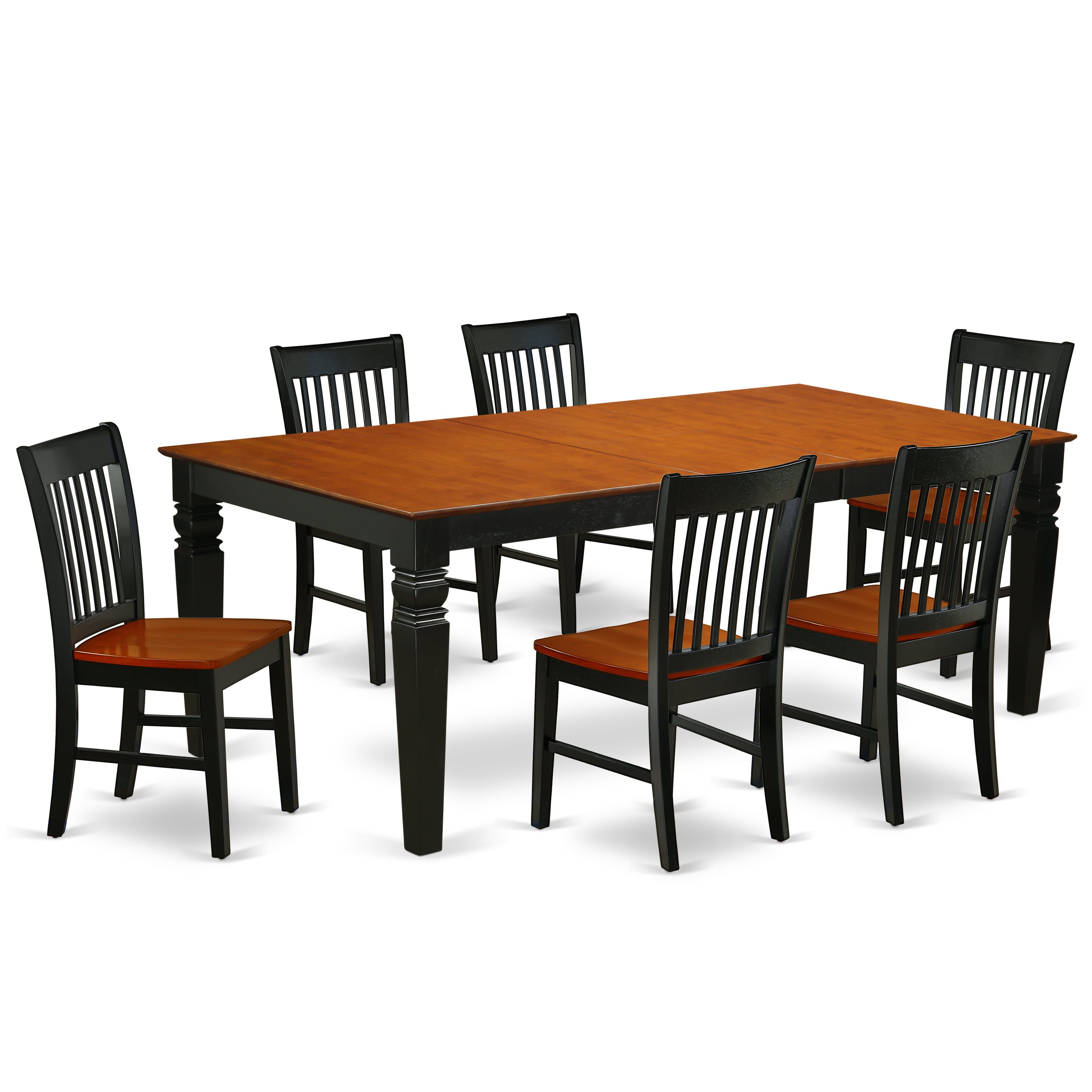 LGNO7-BCH-W 7Pc Rectangular 66/84 Inch Family Table With 18 In Butterfly Leaf And 6 Wood Seat Chairs