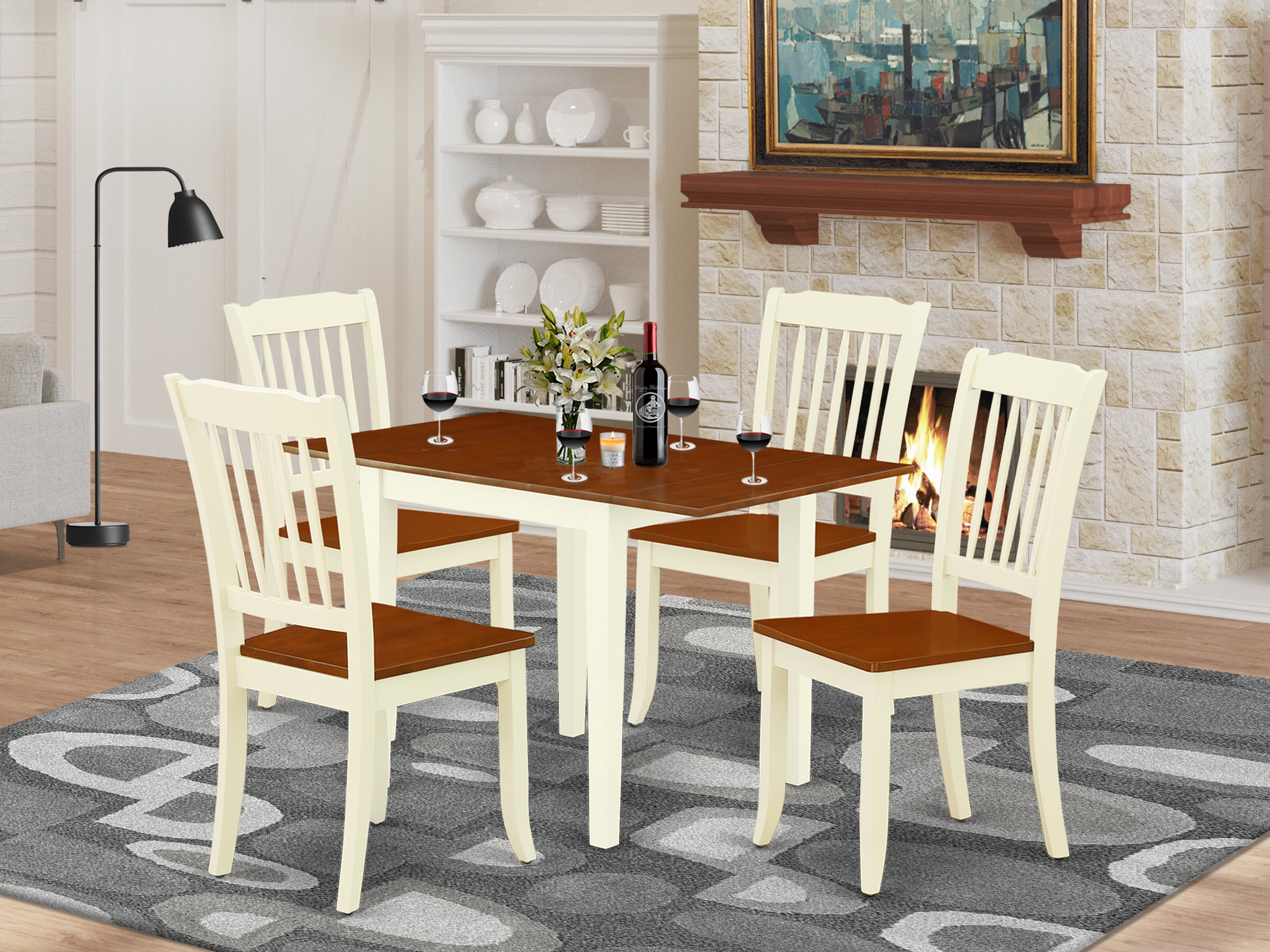 East West Furniture NDDA5-WHI-W Modern Dining Table Set 5 Pcs- 4 Excellent Wood Dining Chairs and a Stunning Kitchen Table - Cherry Finish Hardwood Chair Seat and Table Top - Buttermilk Finish Wooden Structure.