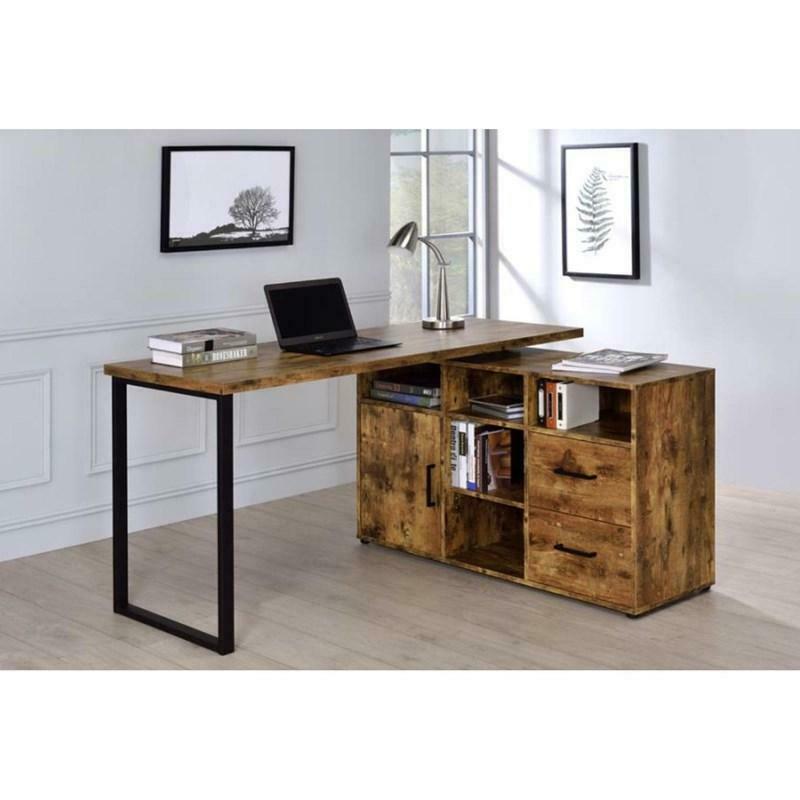 L-Shaped Home Office desk with Drawers and File Cabinet -Antique Nutmeg 804464