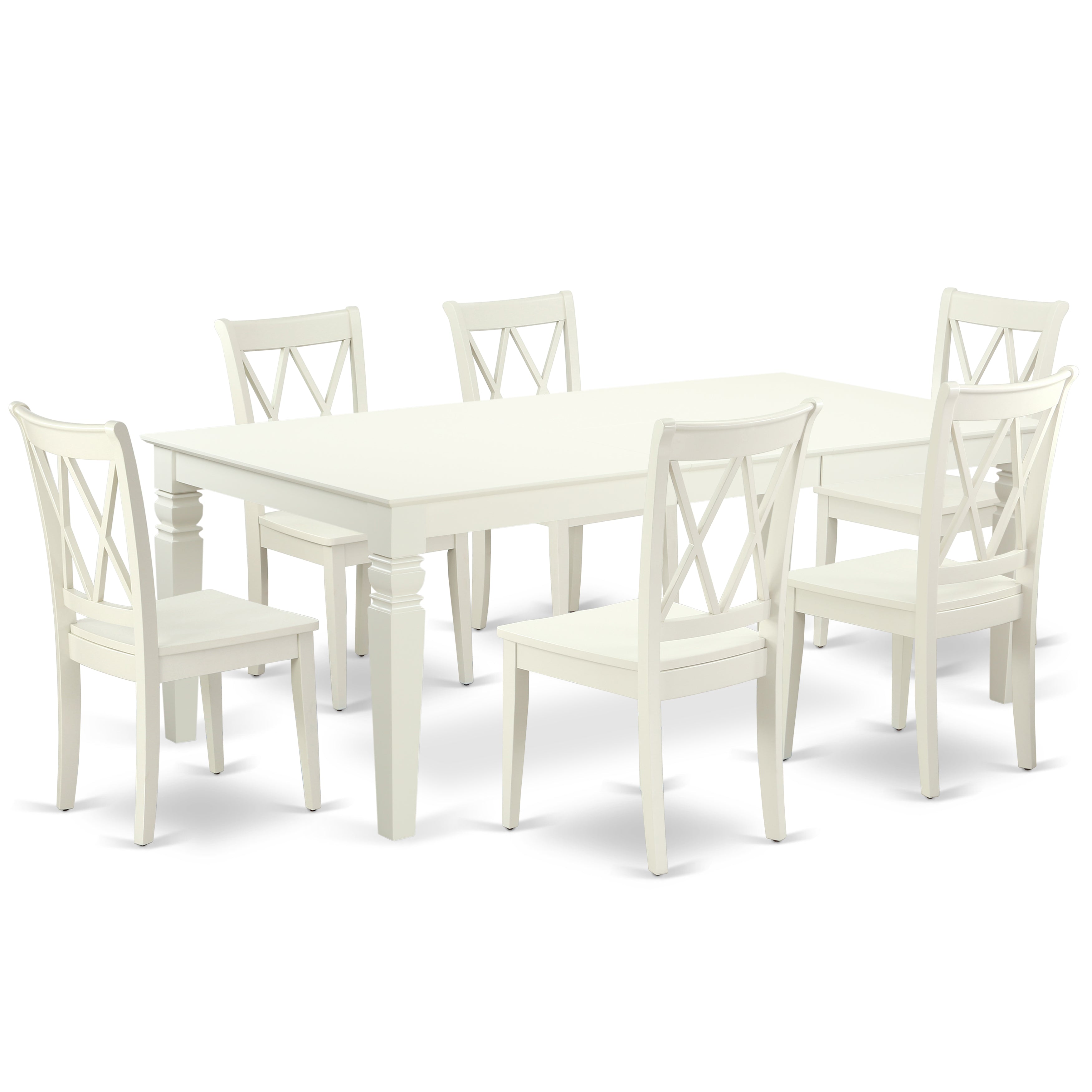 LGCL7-LWH-W 7PC Rectangular 66/84 inch Table with 18 In Leaf and 6 Double X back Chairs