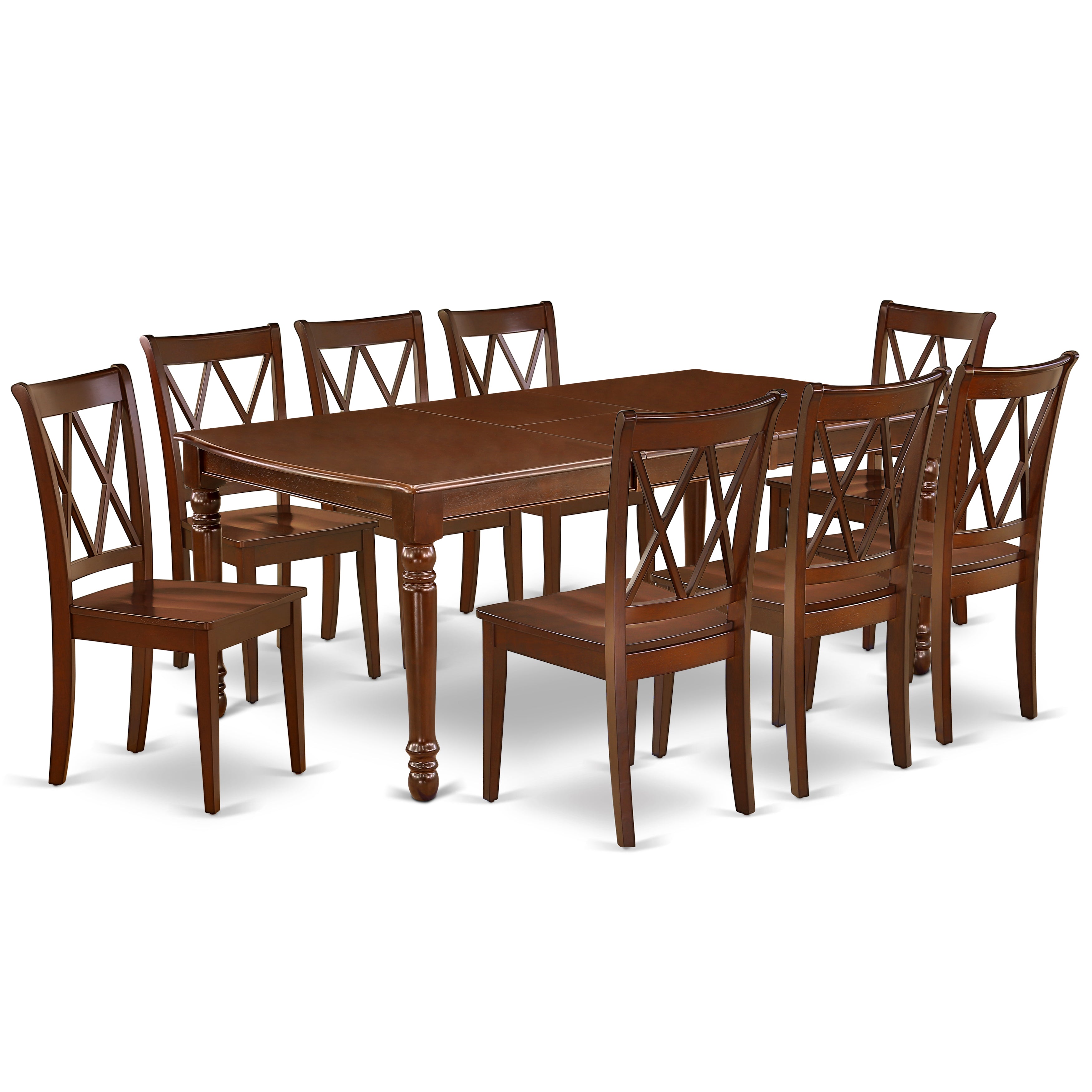 DOCL9-MAH-W 9PC Rectangular 60/78 inch Table with 18 In Leaf and 8 Double X back Chairs