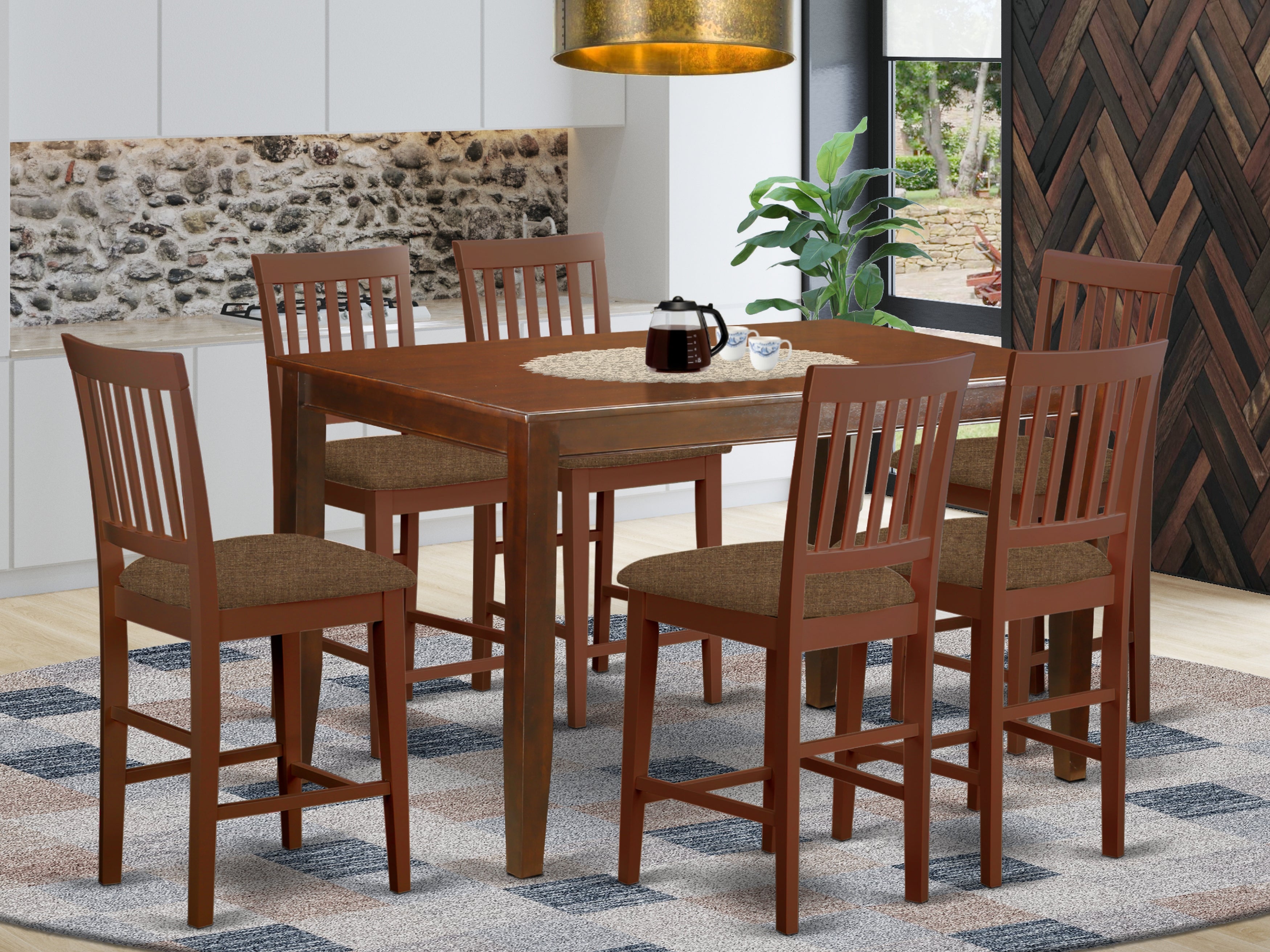 DUVN7H-MAH-C 7 Pc counter height Dining set- counter height Table and 6 Kitchen bar stool.