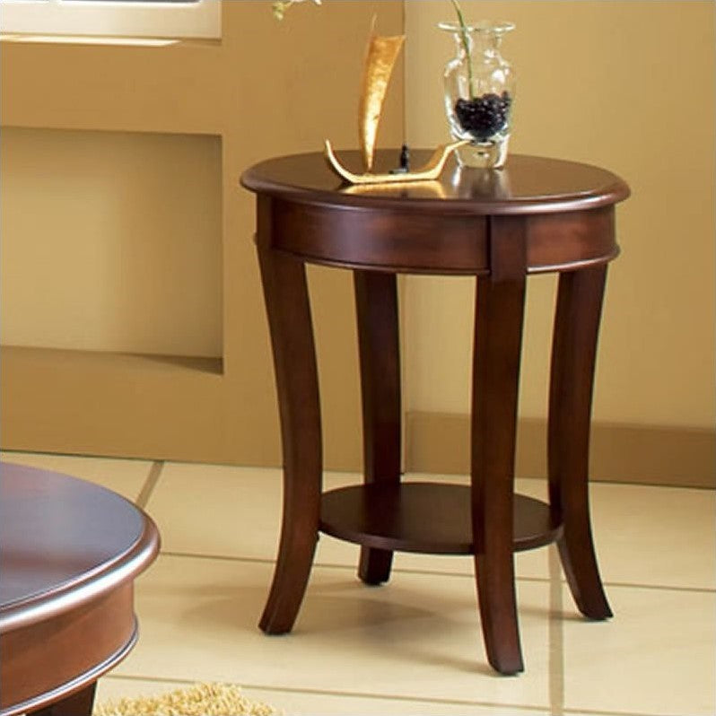 Steve Silver Troy Round End Table with Shelf in Medium Brown Finish