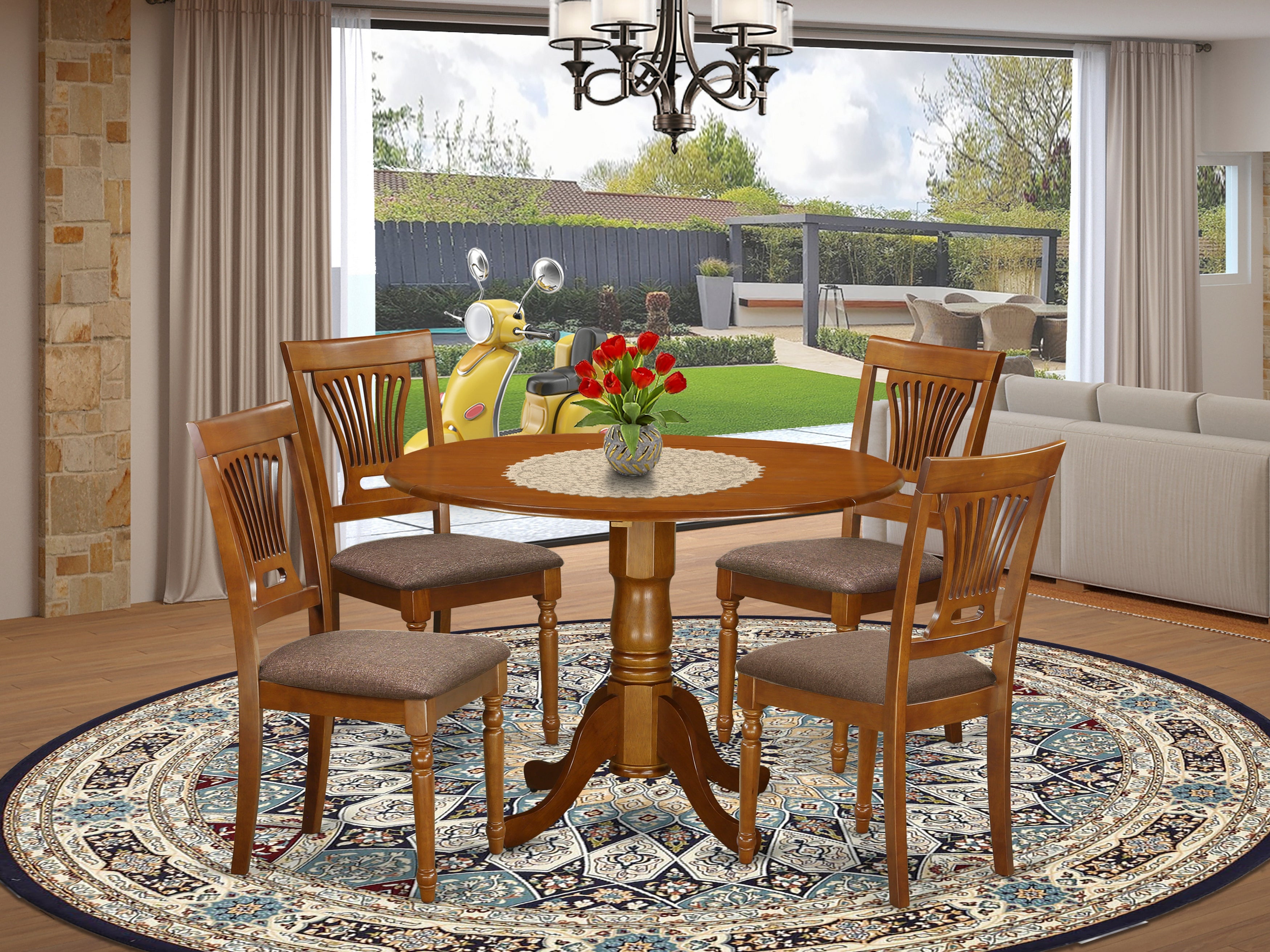 DLPL5-SBR-C 5 PC Kitchen nook Dining set-round Table plus 4 dinette Chairs