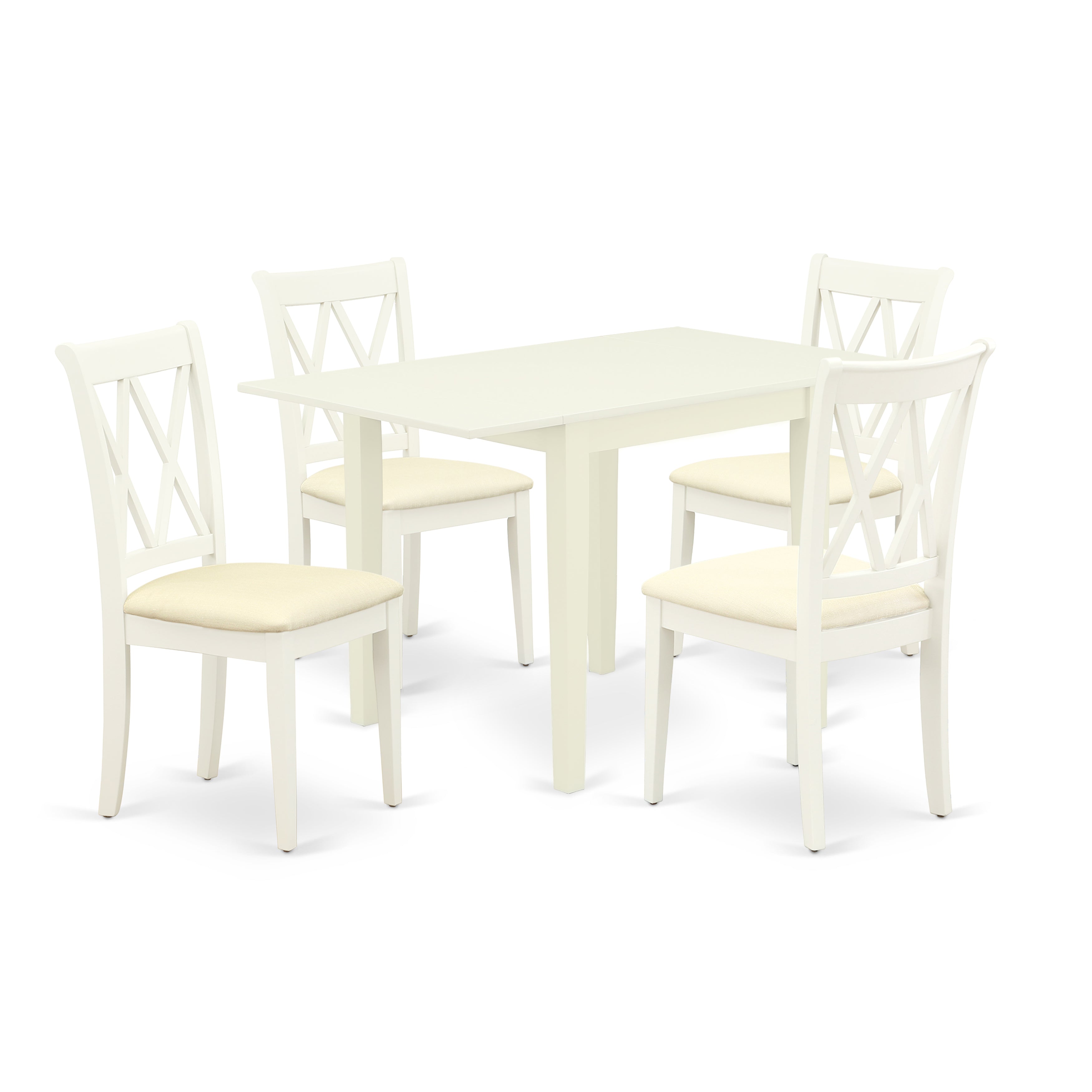 East West Furniture NDCL3-WHI-W Dinette Set for 5- Four Excellent Kitchen Chairs - a Beautiful Wooden Table - Linen White Color Microfiber - Linen White Finish Wooden Frame