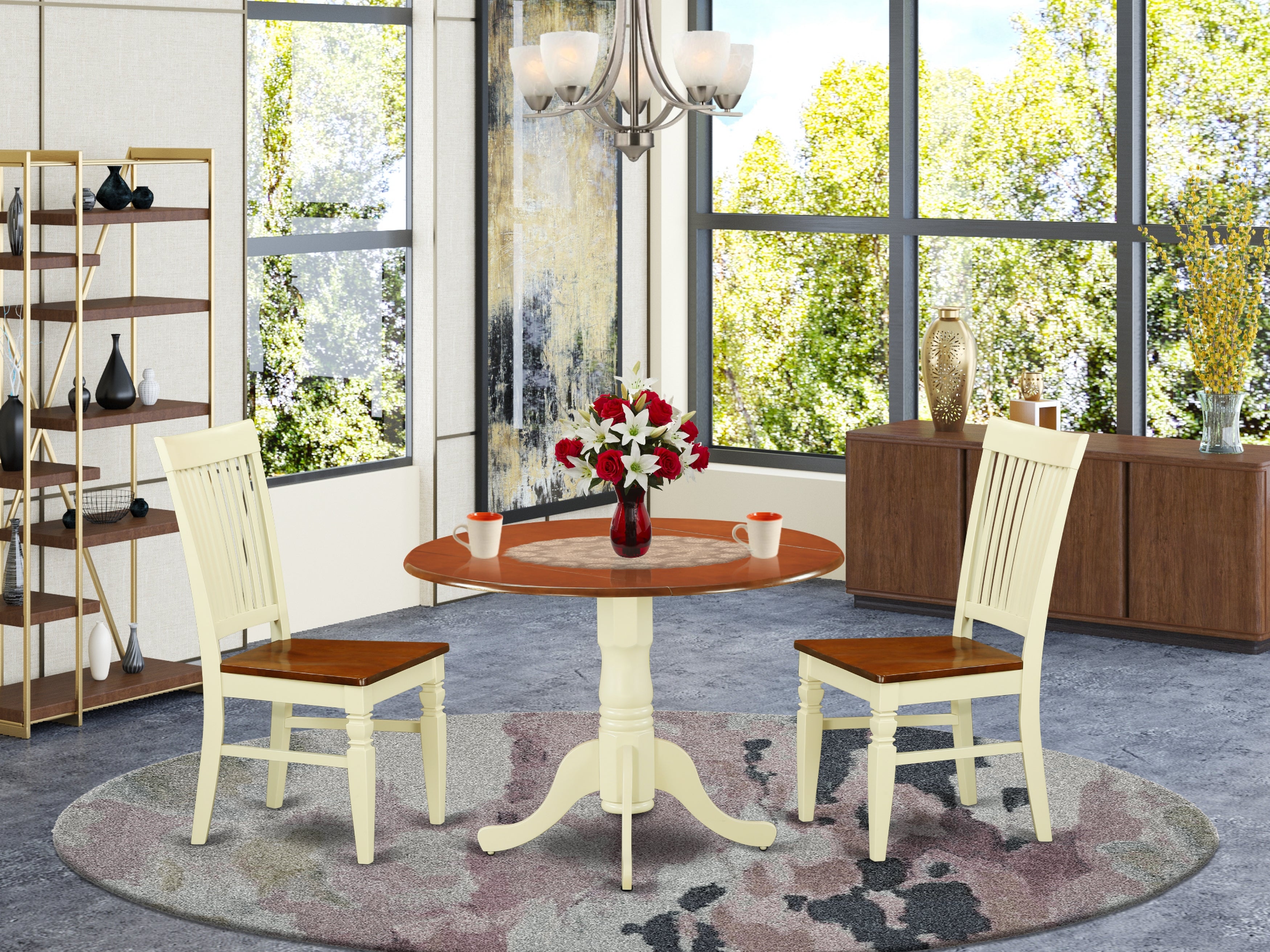 DLWE3-BMK-W 3 Pc Kitchen table set with a Dining Table and 2 Wood Seat Dining Chairs in Buttermilk and Cherry