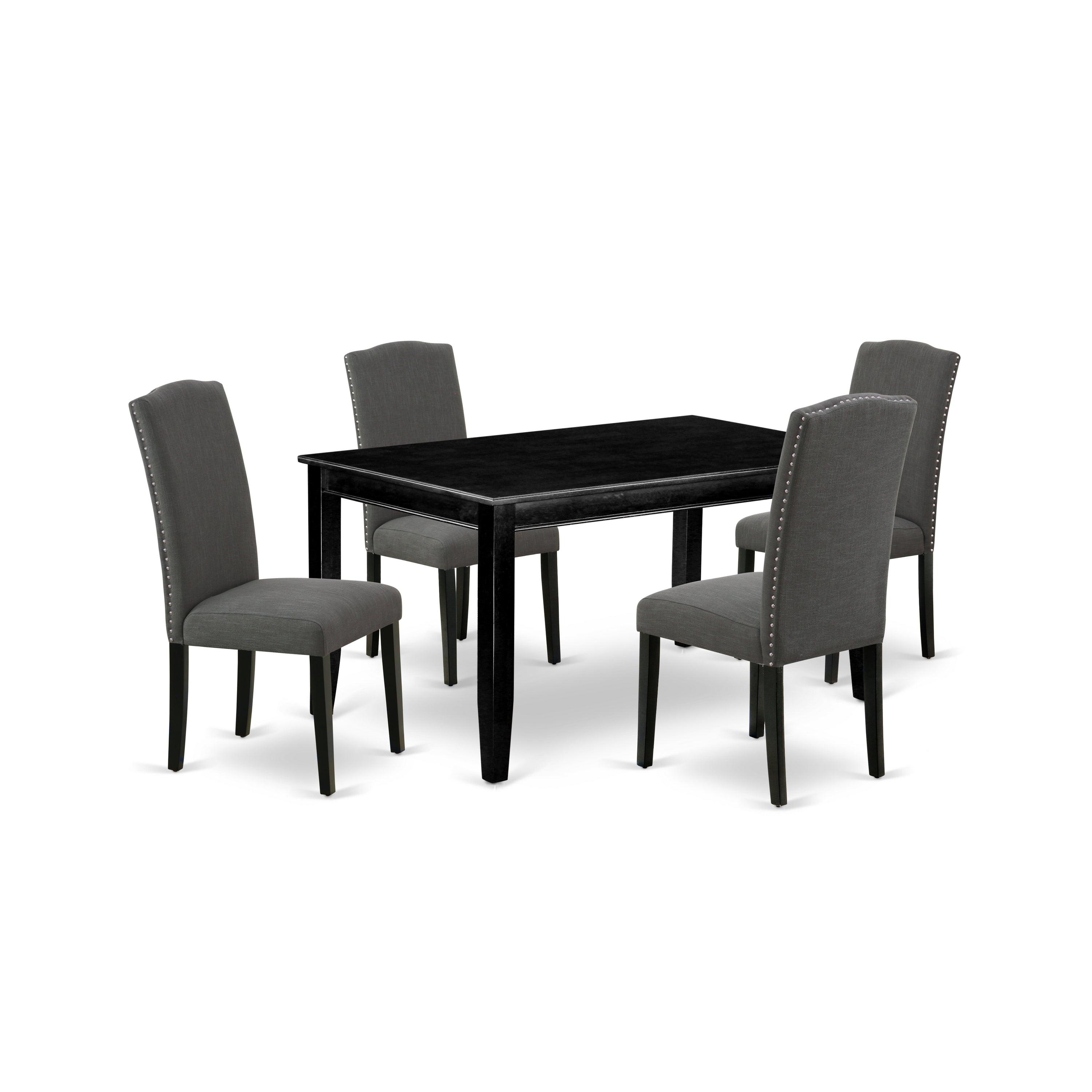 DUEN5-BLK-20 5Pc Rectangle 60 Inch Dining Table And Four Parson Chair With Black Leg And Linen Fabric Dark Gotham Grey