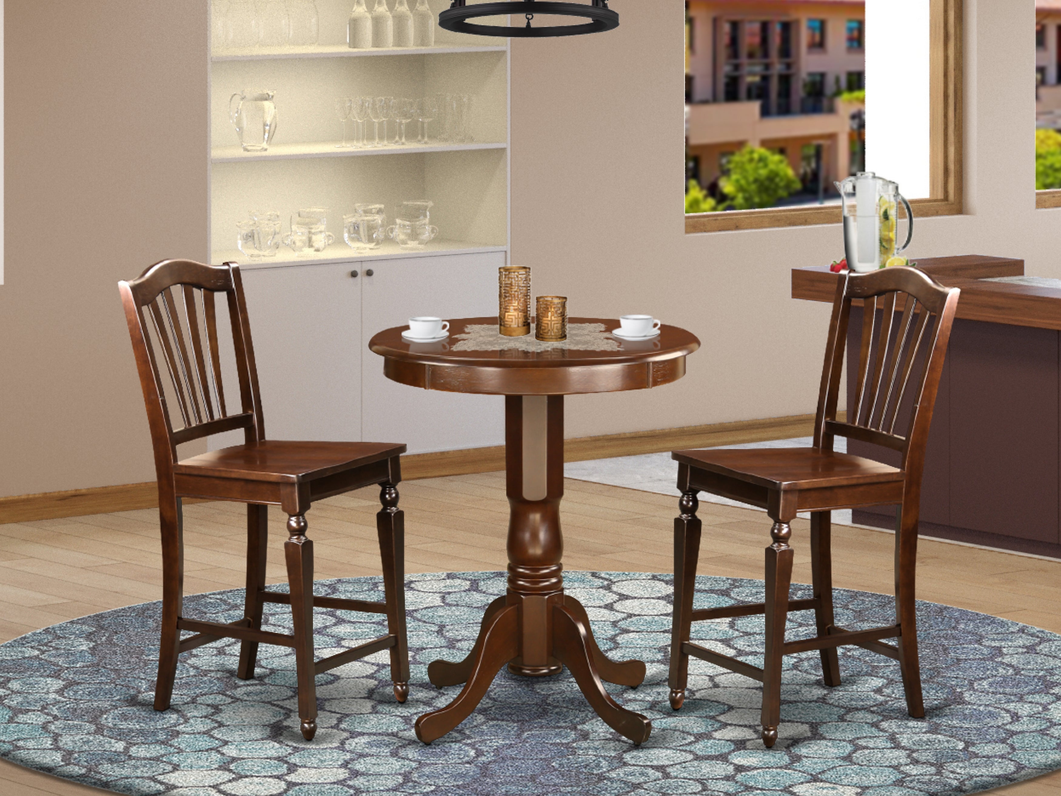 EDCH3-MAH-W 3 PC pub Table set - Kitchen Table and 2 counter height stool.