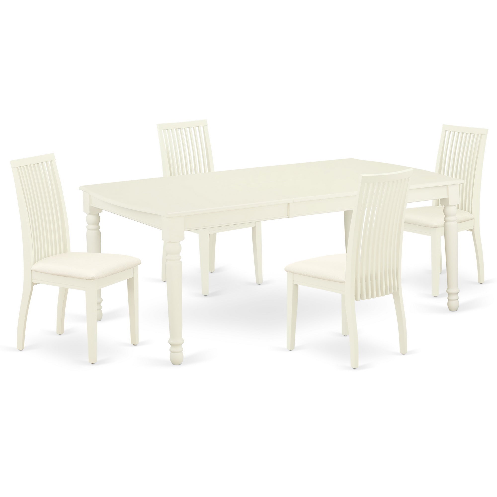 DOIP5-LWH-C 5Pc Dining Set Includes a Rectangle Dinette Table with Butterfly Leaf and Four Microfiber Seat Dining Chairs, Linen White Finish