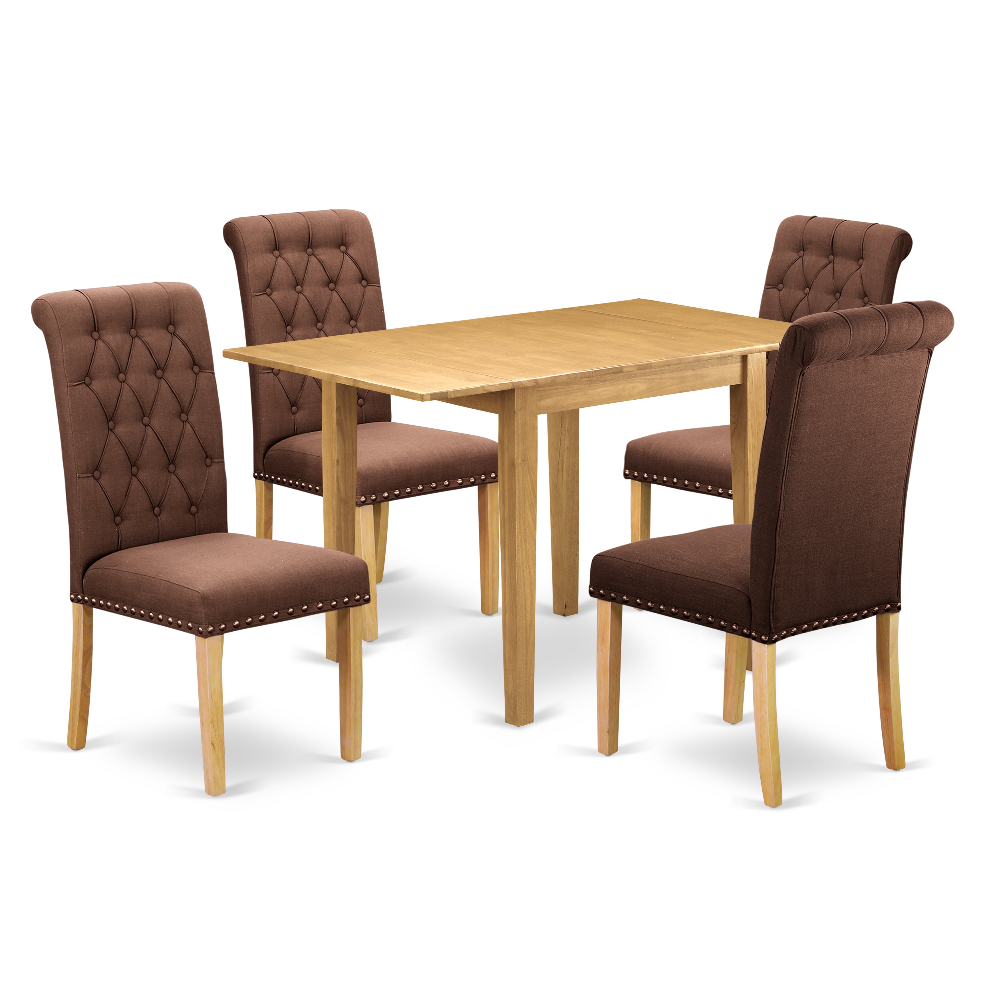 East West Furniture NDBR5-OAK-19 Dining Table Set 5 Pc - 4 Parson Dining Chairs and a Breakfast Table - Oak Finish Solid wood - Chocolate Color Linen Fabric