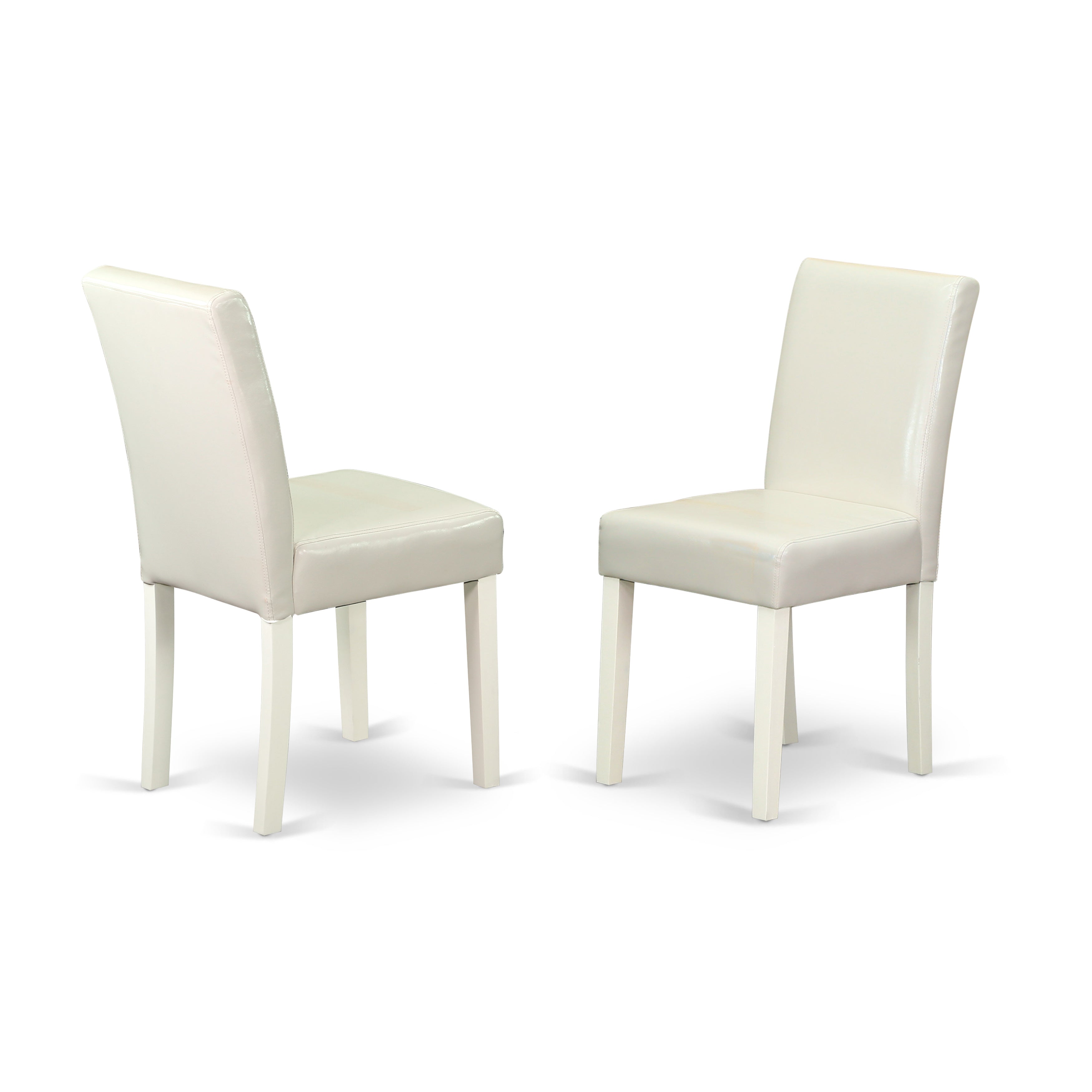 East West Furniture MZAB3-LWH-64 3Pc Dining Table Set for 2 Includes a Small Dining Table and 2 Parsons Chairs with White Color PU Leather, Drop Leaf Table with Full Back Chairs, Linen White Finish