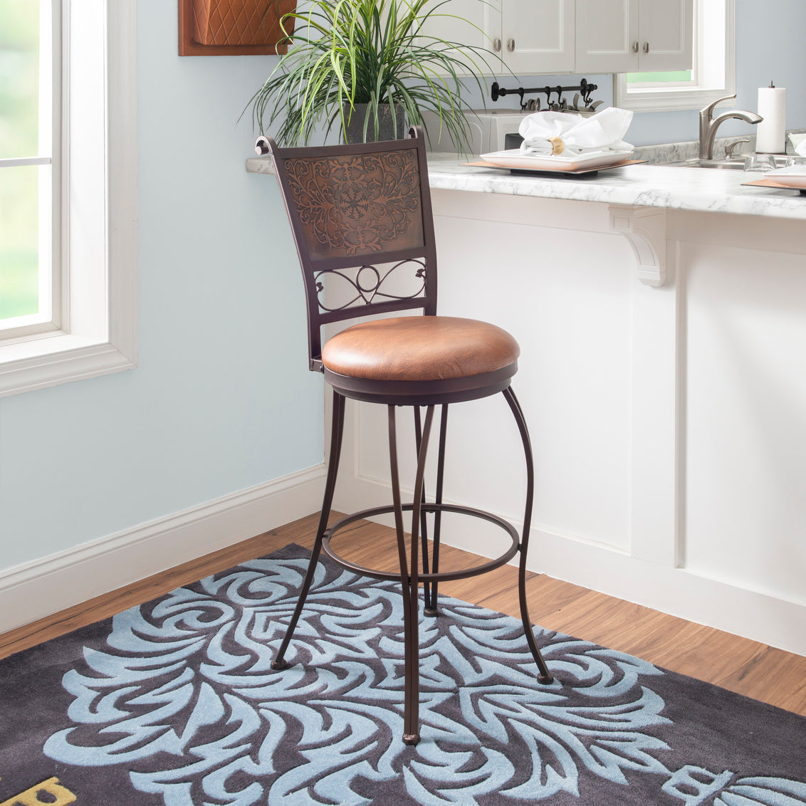 Powell Muted Copper Stamped Back Bar Stool, Bronze