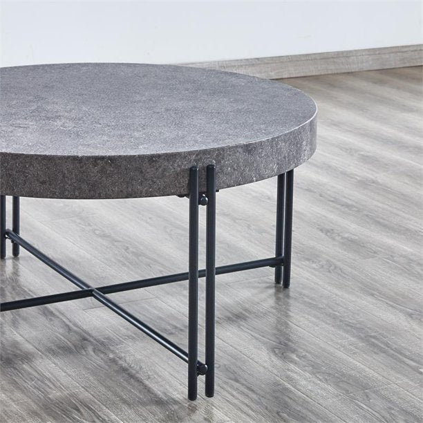 Steve Silver Morgan Round Mottled Gray and Black Metal Base Cocktail Table