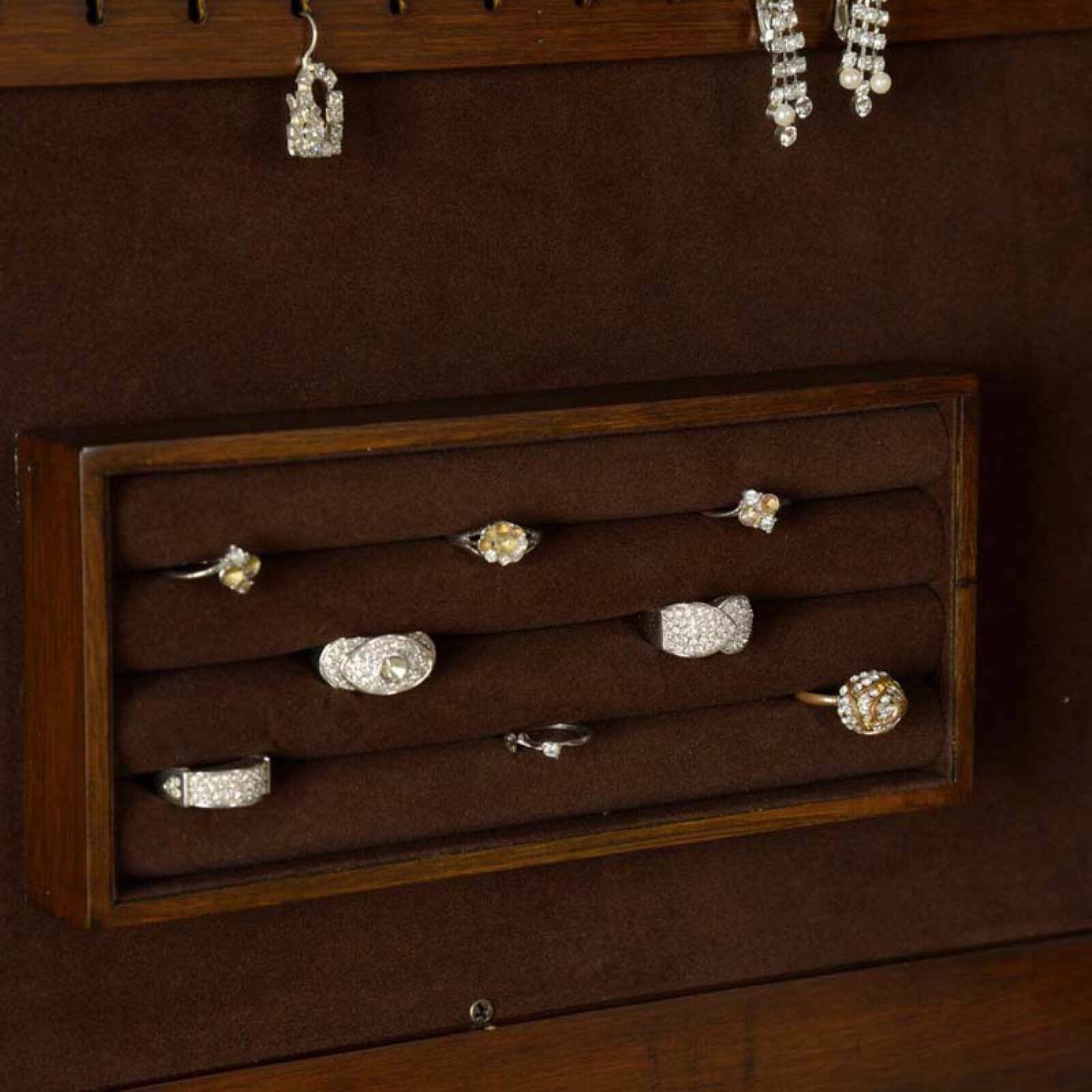 Morris Lockable Wall-Mount Jewelry Armoire / Mirror Multiple Compartments Coffee
