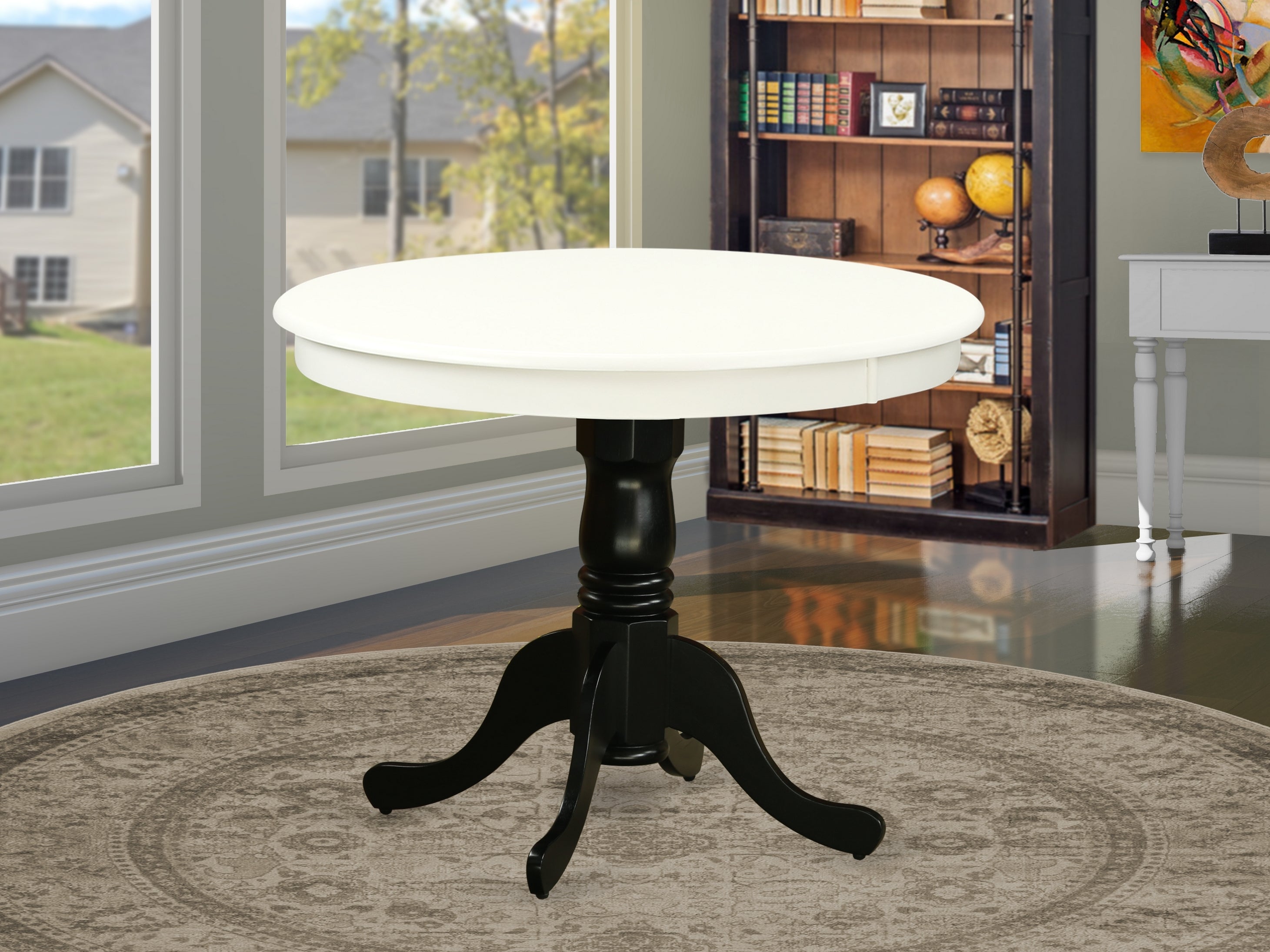 ANT-LBK-TP Antique Table 36" Round in Linen White and Black Finish