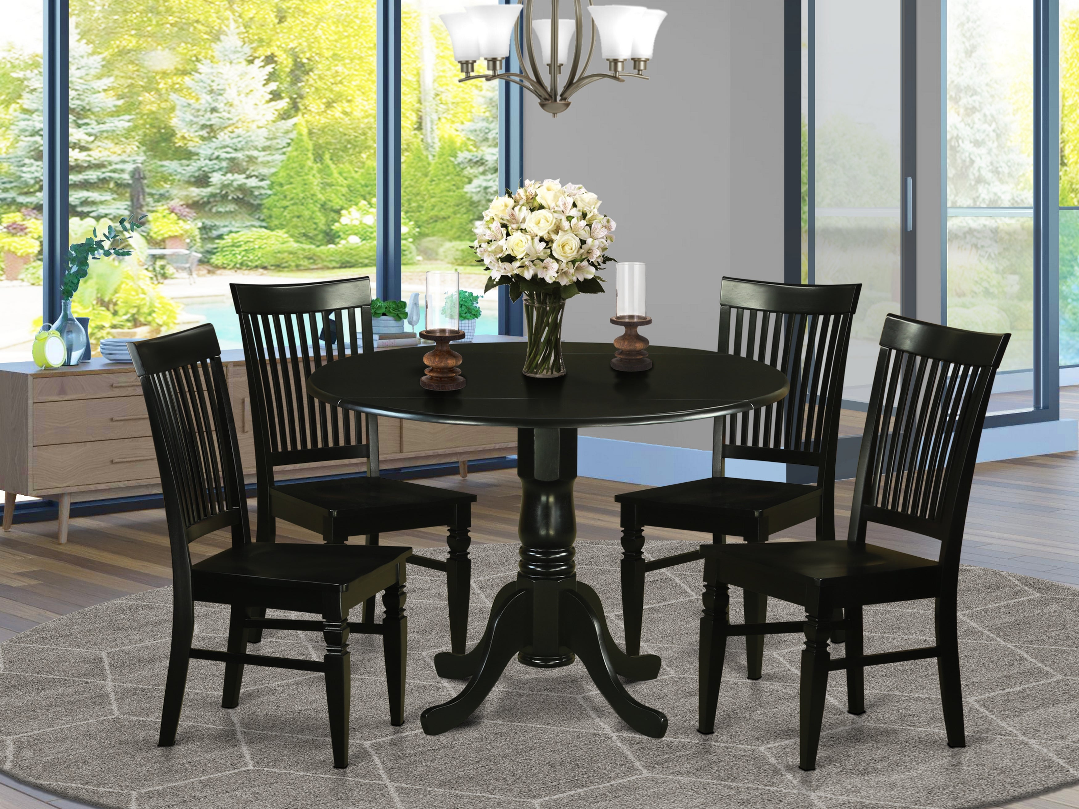 DLWE5-BLK-W 5 PC small Kitchen Table set - Table and 4 Dining Chairs
