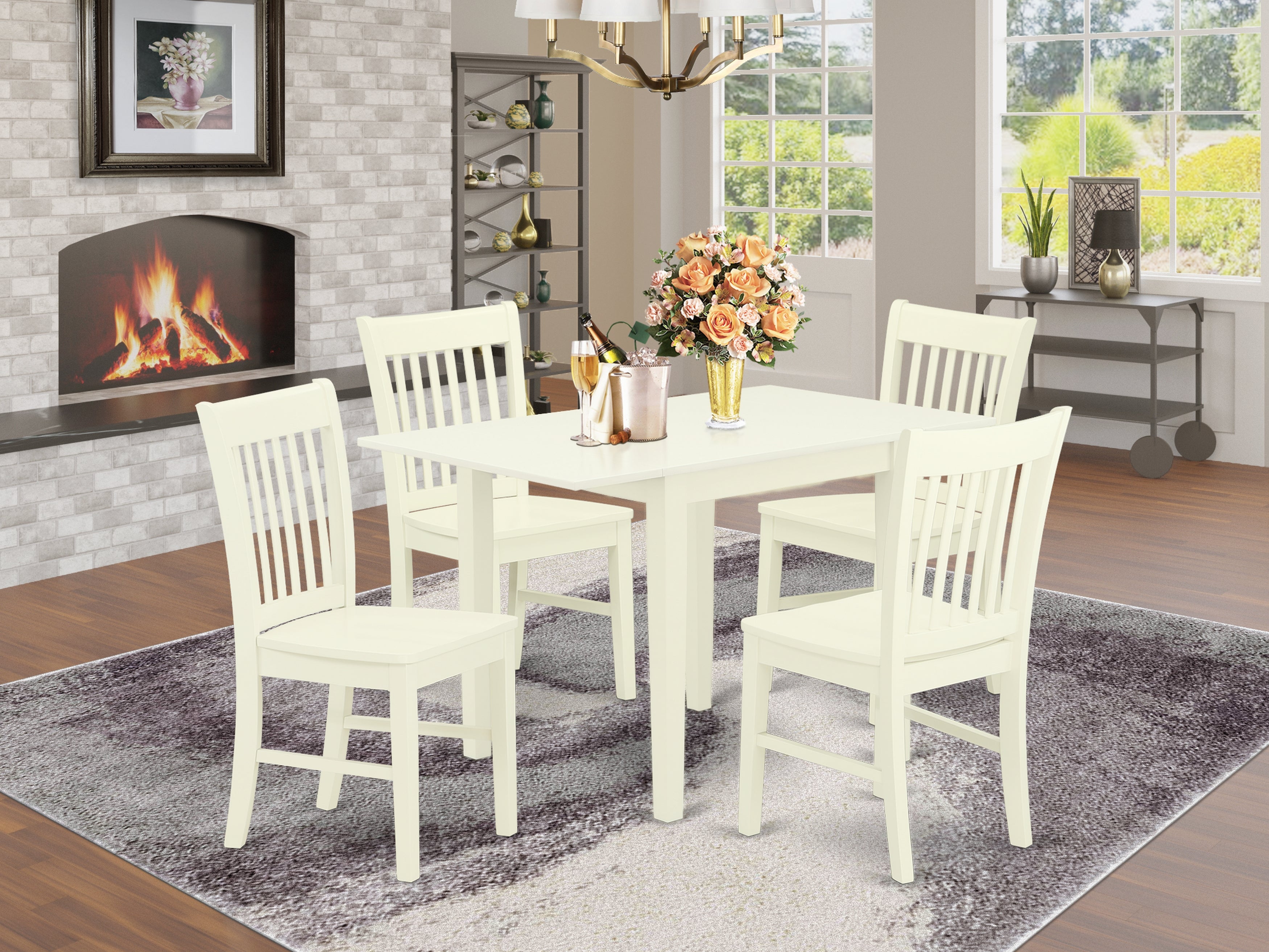 East West Furniture NDNO5-LWH-W 5Pc Dinette Set for Small Spaces Contains a Small Table and 4 Dining Room Chair with Rubberwood Seat and Slat back, Linen White Finish