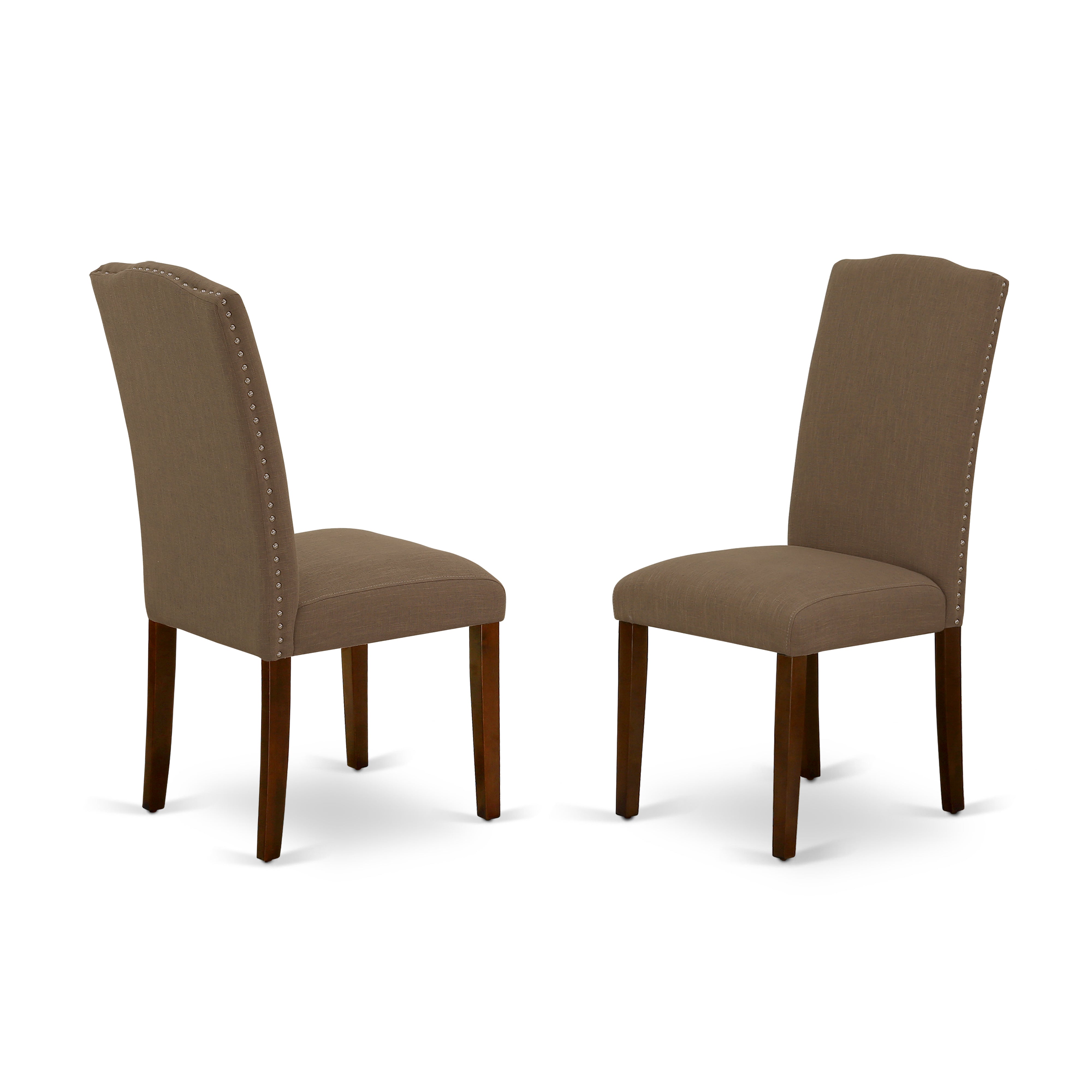 HLEN5-MAH-18 5Pc Round 42 Inch Dinette Table And Four Parson Chair With Mahogany Leg And Linen Fabric Dark Coffee