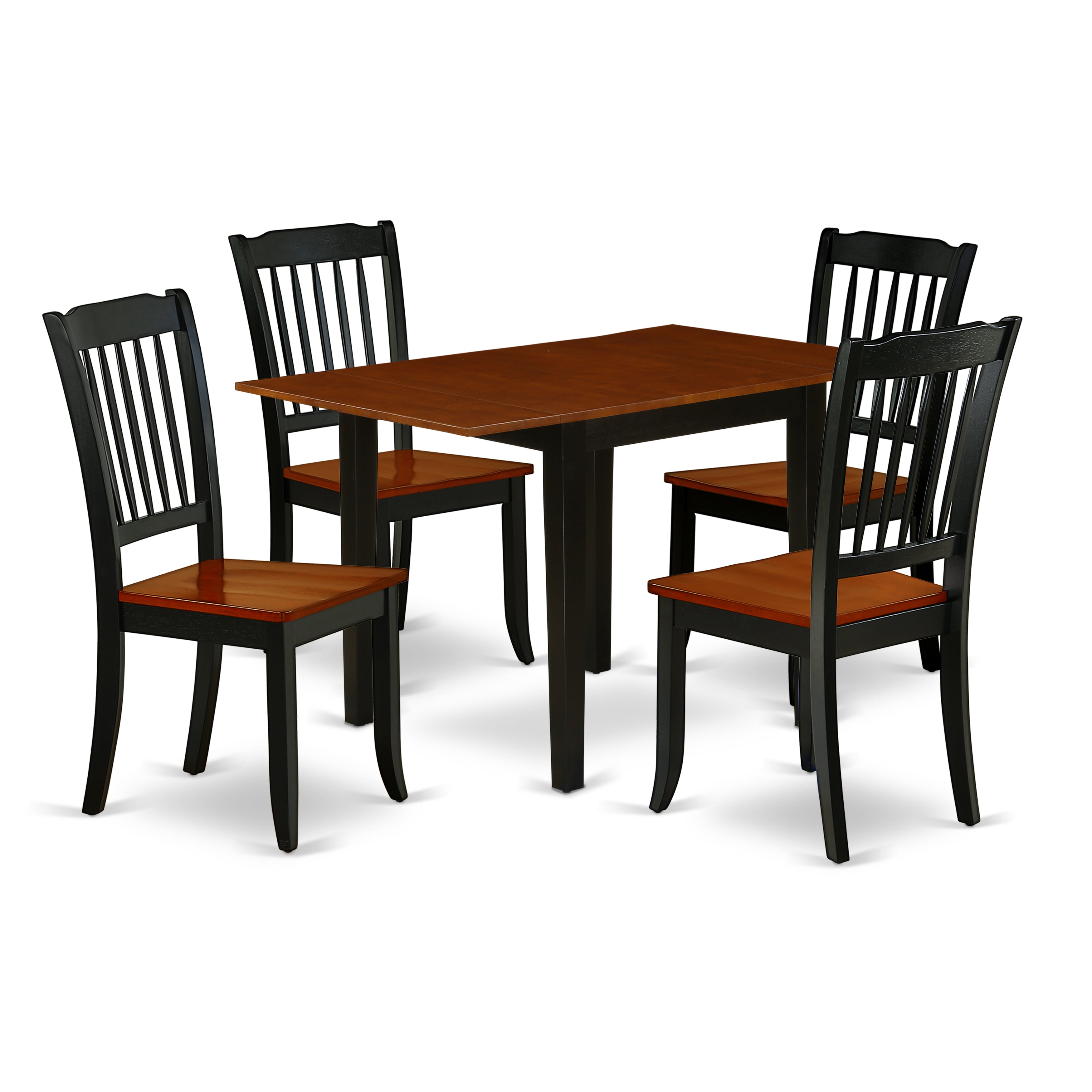 East West Furniture NDDA5-BCH-W Kitchen Table Set 5 Pcs- 4 Excellent Kitchen Dining Chairs and an Attractive Breakfast Table - Cherry Finish Hardwood Chair Seat and Table Top - Black Finish Wooden Frame.