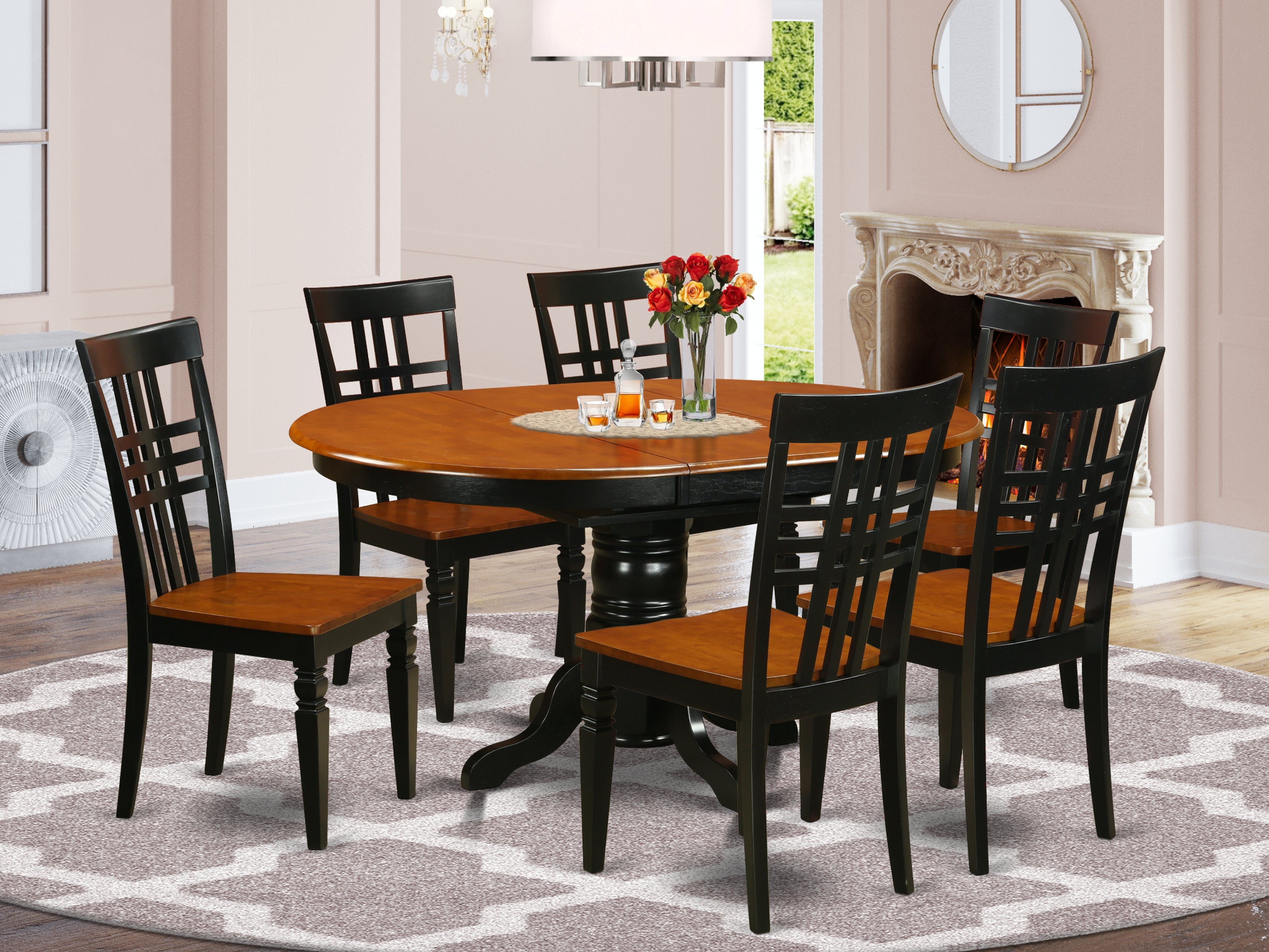KELG7-BCH-W 7 Pc Dinette set with a Kenley Table and 6 Dining Chairs in Black and Cherry