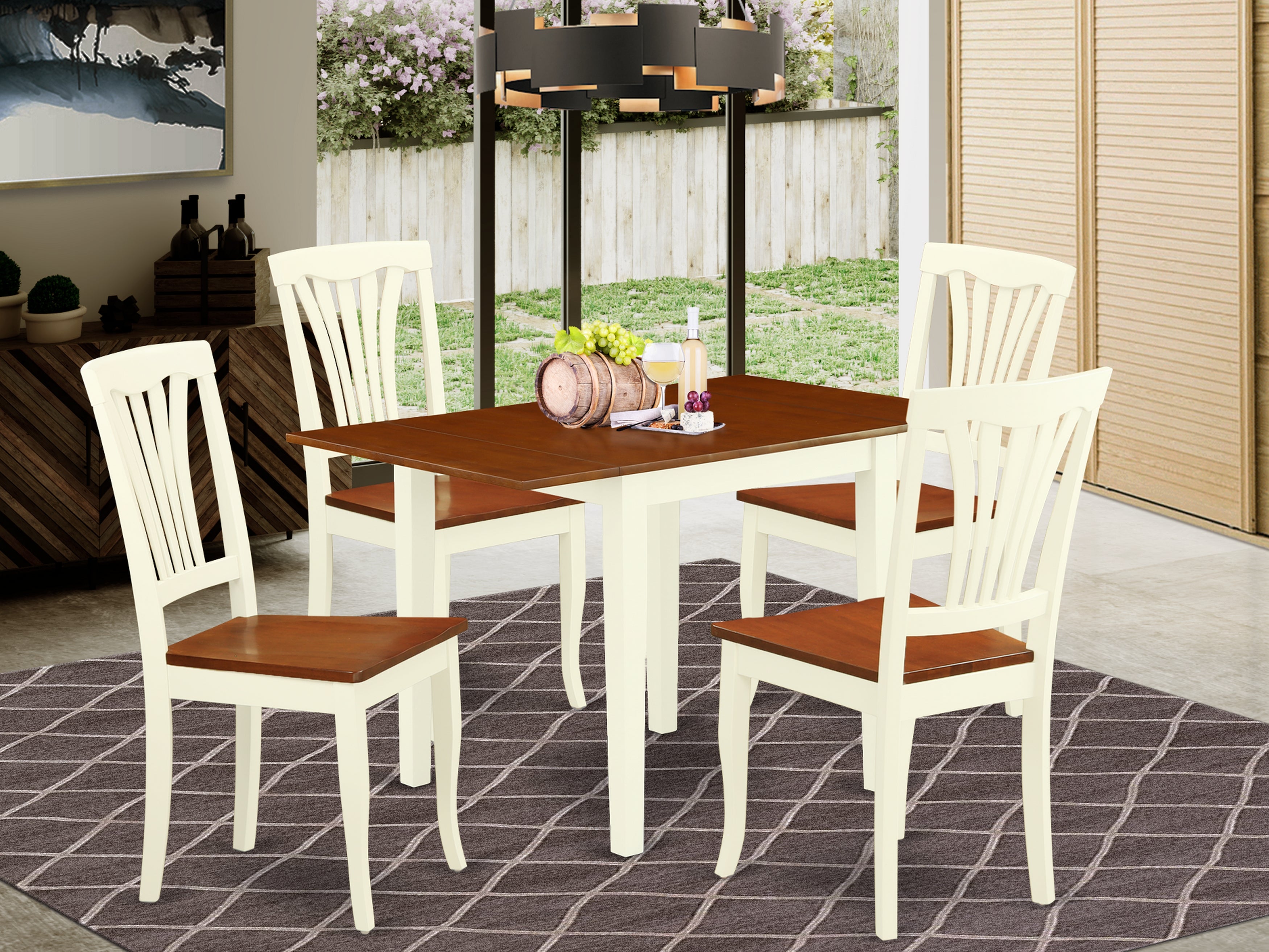 East West Furniture NDAV5-WHI-W Kitchen Dining Table Set 5 Pc- 4 Outstanding Chairs for Dining Room and an Eye-catching Wood Table - Cherry Finish Wooden Chair Seat - Butter Milk Finish Hardwood Frame.