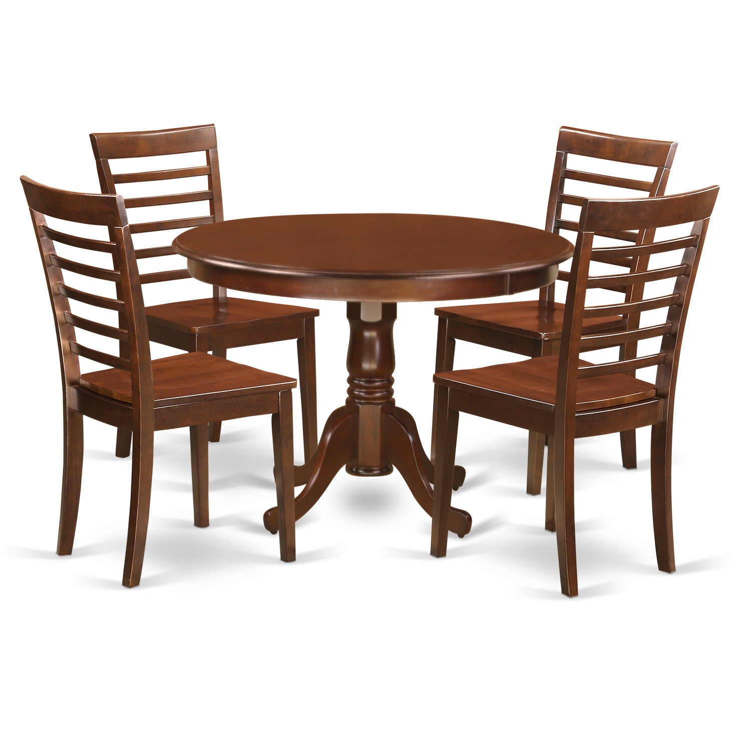 HLML5-MAH-W 5 Pc set with a Round Dinette Table and 4 Leather Kitchen Chairs in Mahogany