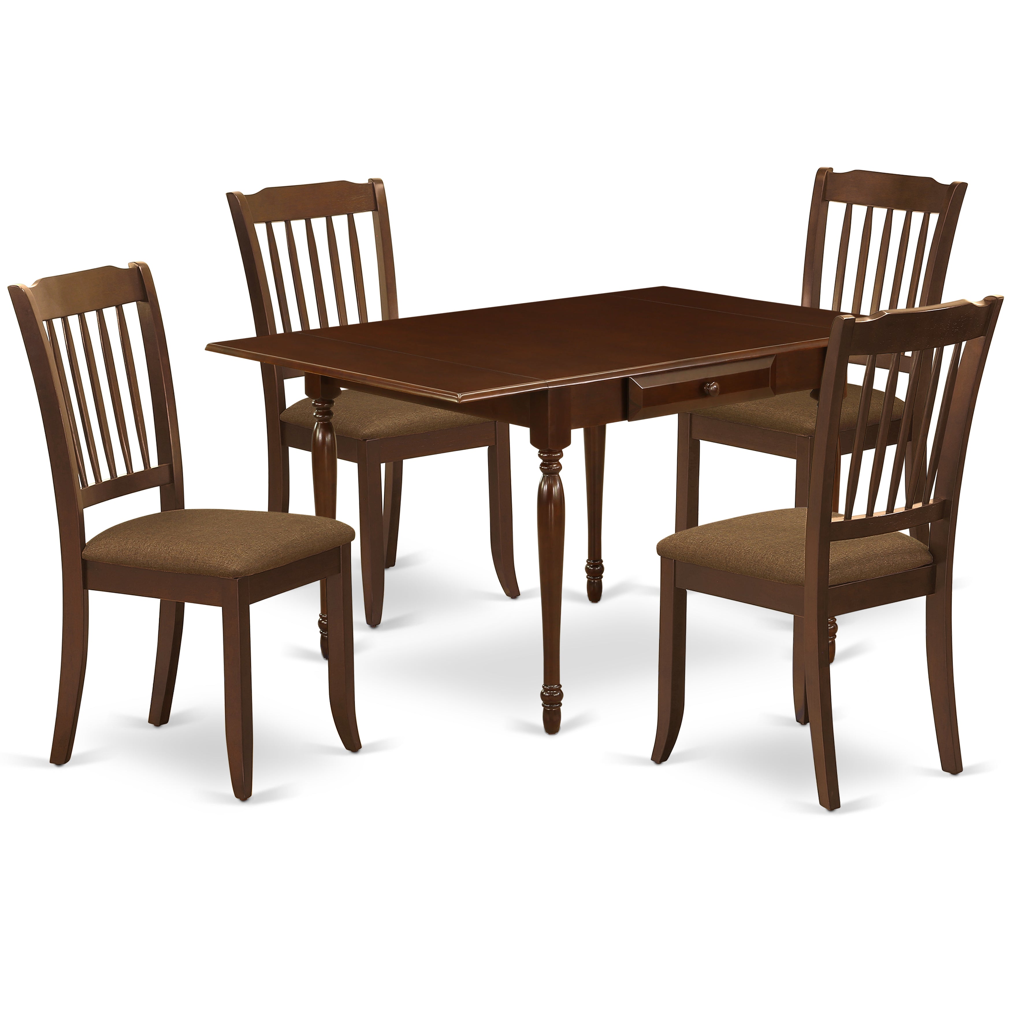 East West Furniture MZDA5-MAH-C 5Pc Dining Set for 4Offers a Small Kitchen Table and 4 Wood Dining Chairs with Microfiber Upholstery Seat, Drop Leaf Table with Slat Back Chairs, Mahogany Finish