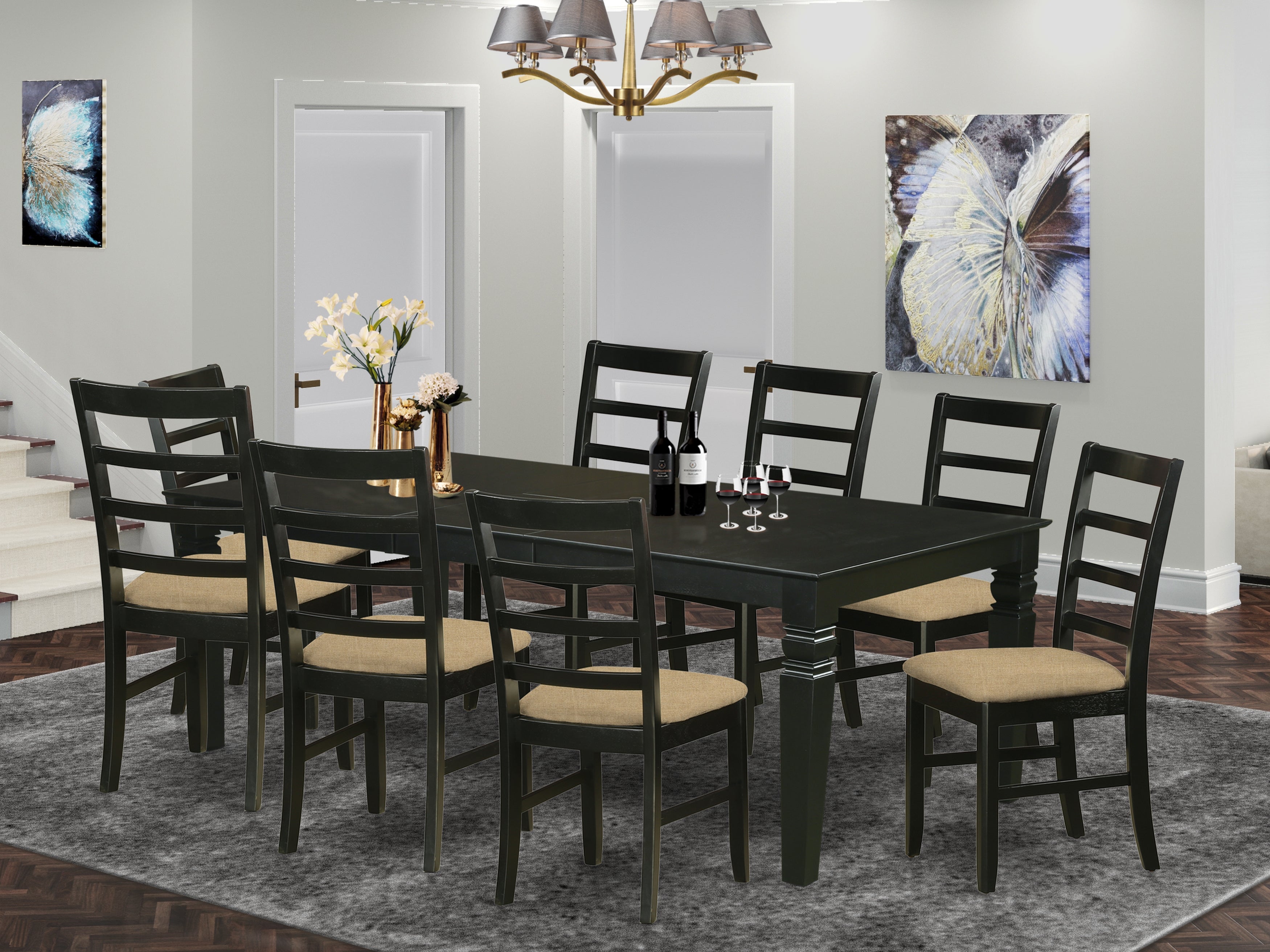 LGPF9-BLK-C 9 Pc Dining Room set with a Kitchen Table and 8 Kitchen Chairs in Black