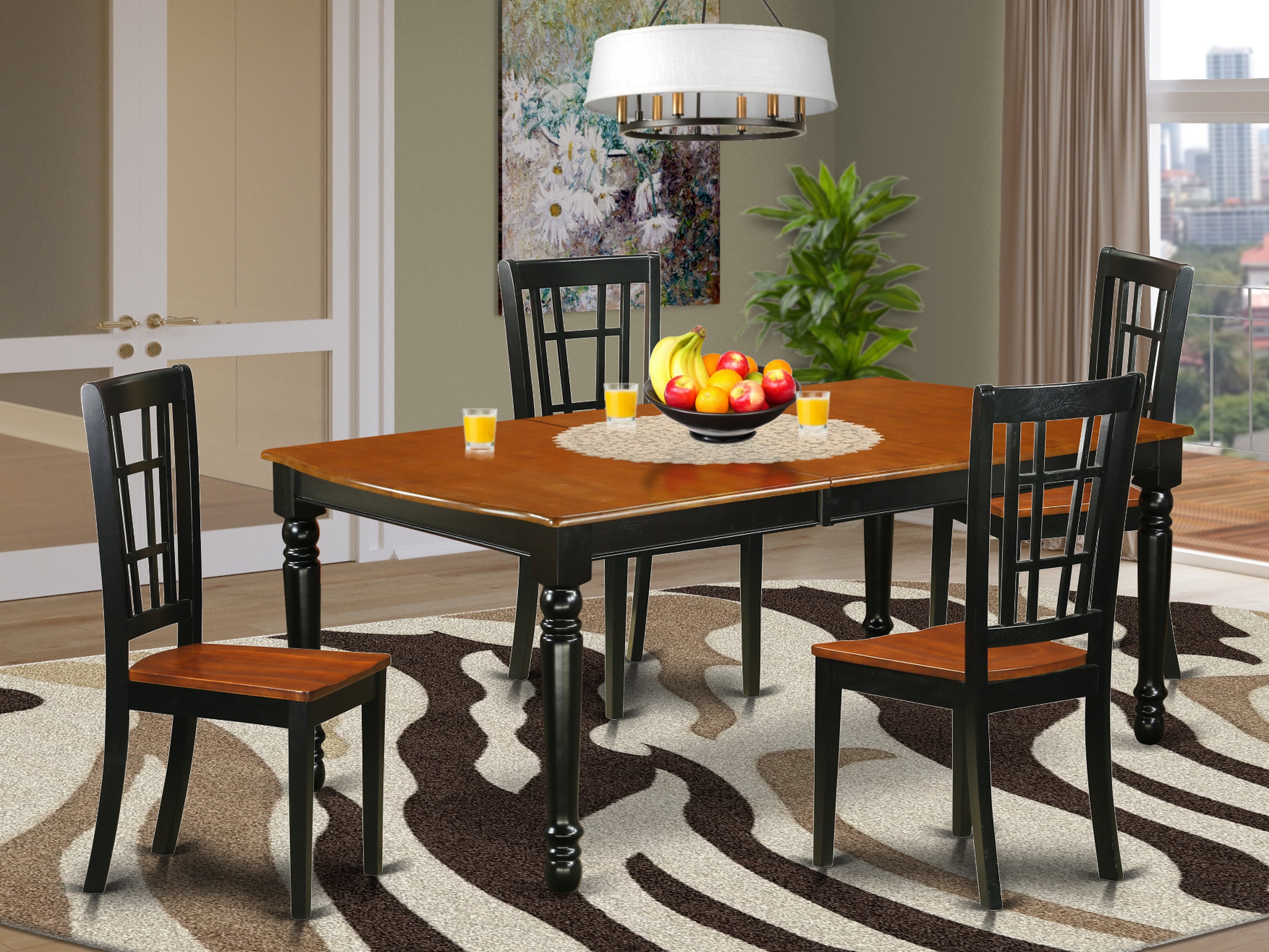 DONI5-BCH-W 5 PC kitchen tables and chair set with one Dover dining table and 4 kitchen chairs in a Black and Cherry Finish