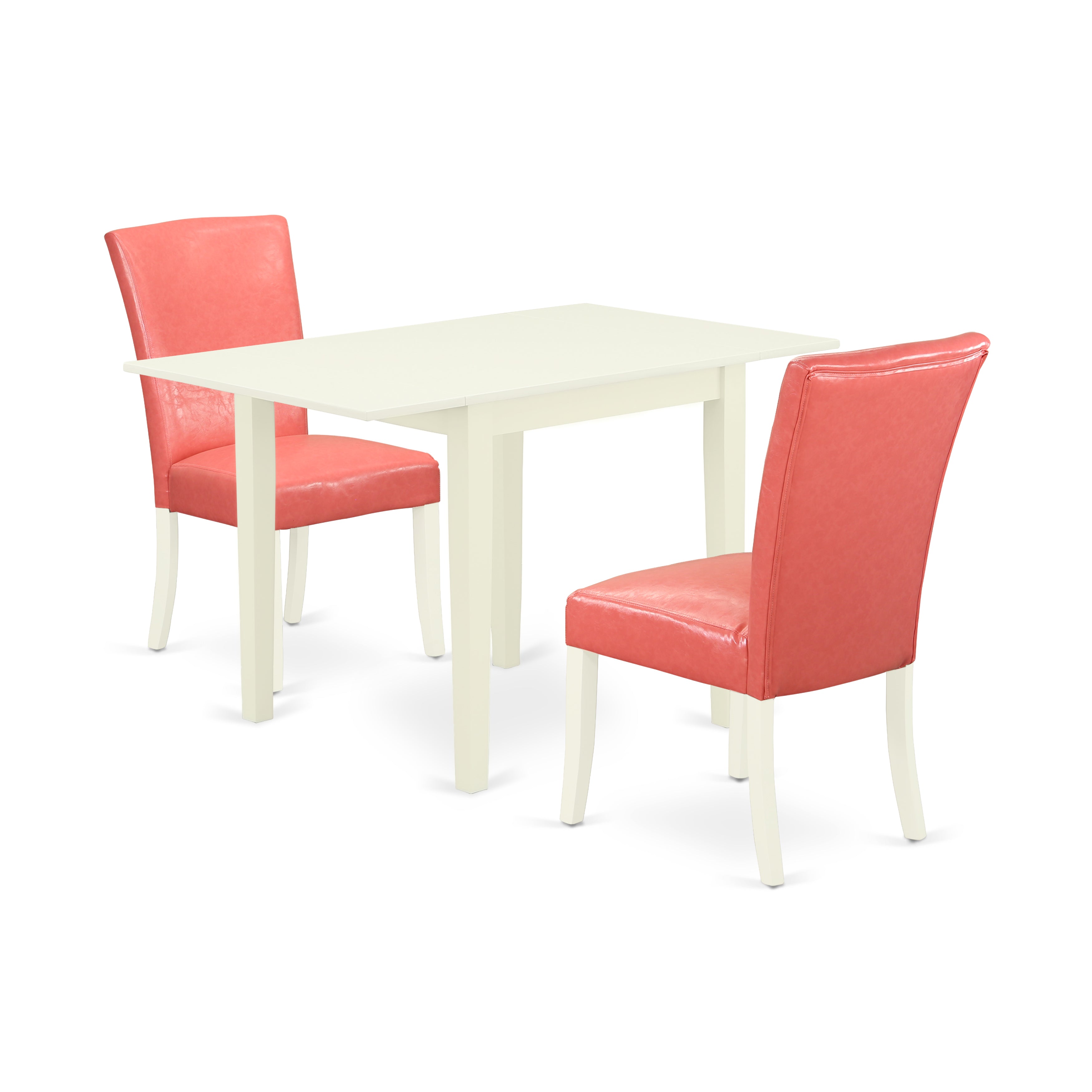 East West Furniture NDAL3-LWH-78 Dining Room Table Set 3 Pc - Two Dining Chairs and a Wood Table - Linen white Finish Wood - Pink flamingo Color Pu Leather
