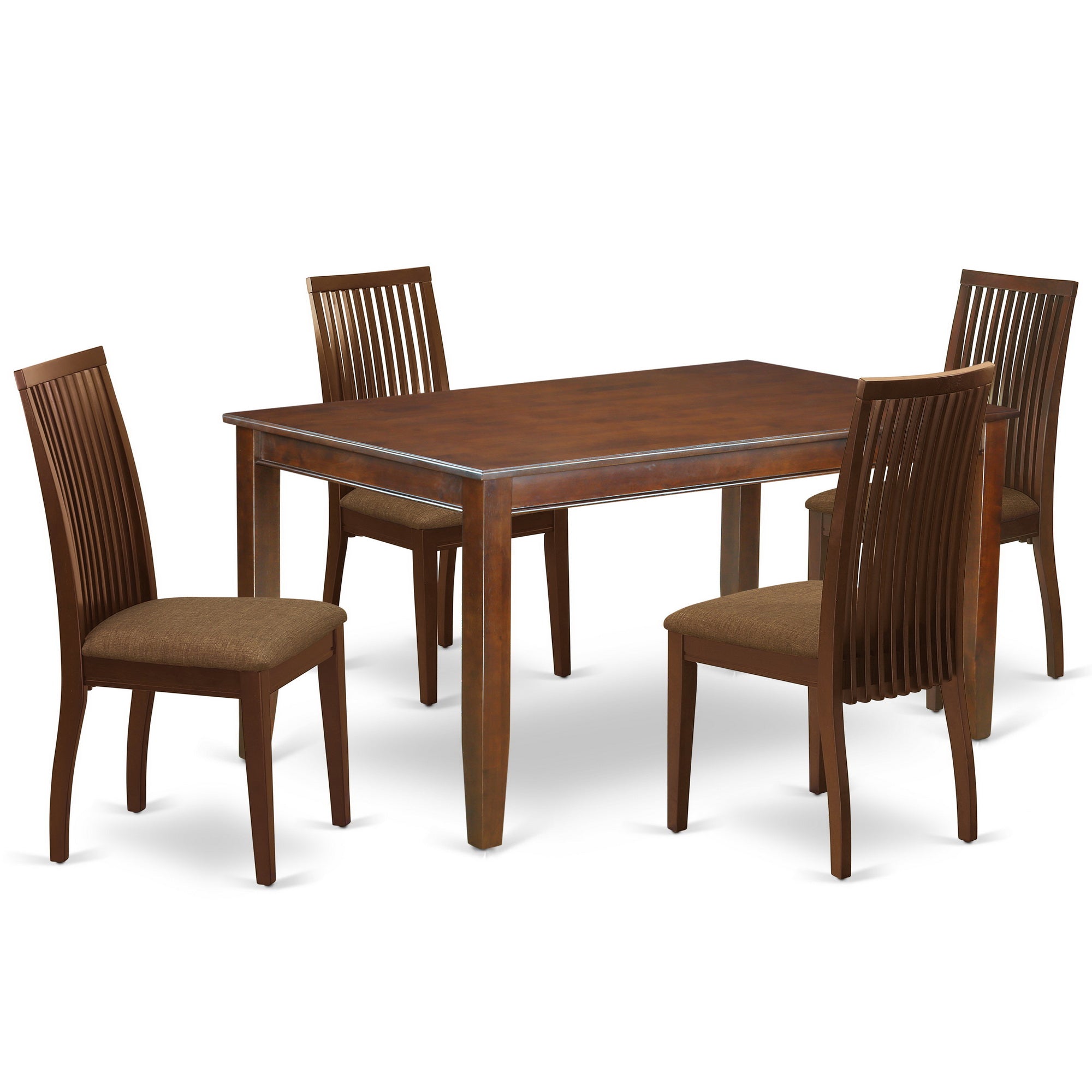 DUIP5-MAH-C 5Pc Dining Set Includes a Rectangle Dining Table and Four Microfiber Seat Dining Chairs, Mahogany Finish