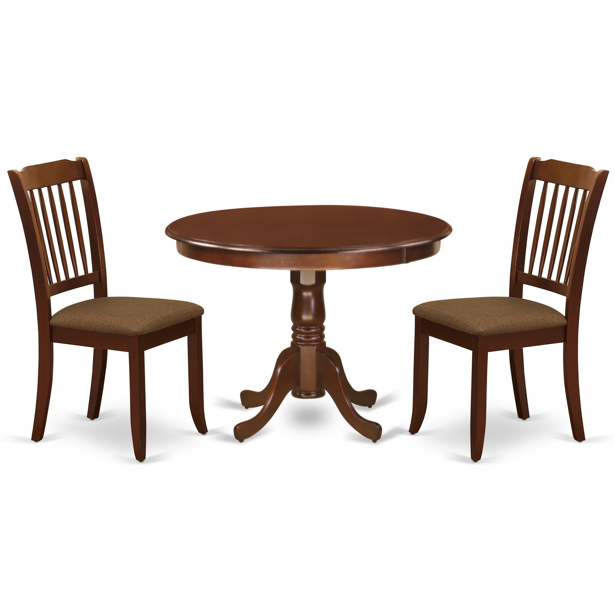 HLDA3-MAH-C 3Pc Dinette Set Includes a Rounded Kitchen Table and Two Vertical Slatted Microfiber Seat Dining Chairs, Mahogany Finish