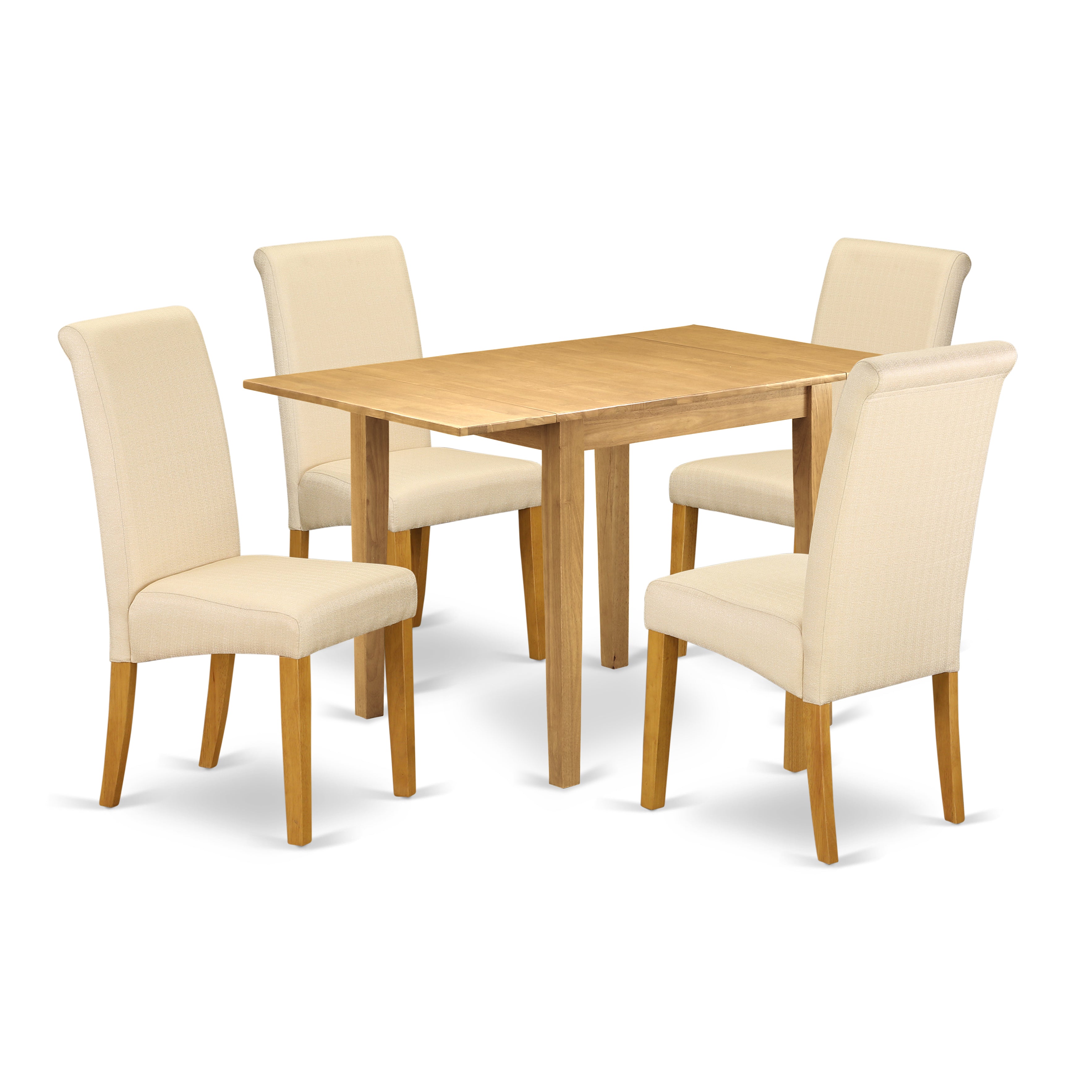 East West Furniture NDBA5-OAK-02 Dinette Set 5 Pc - Four Parson Chairs and a Wood Table - Oak Finish Solid wood - Light Baige Color Linen Fabric